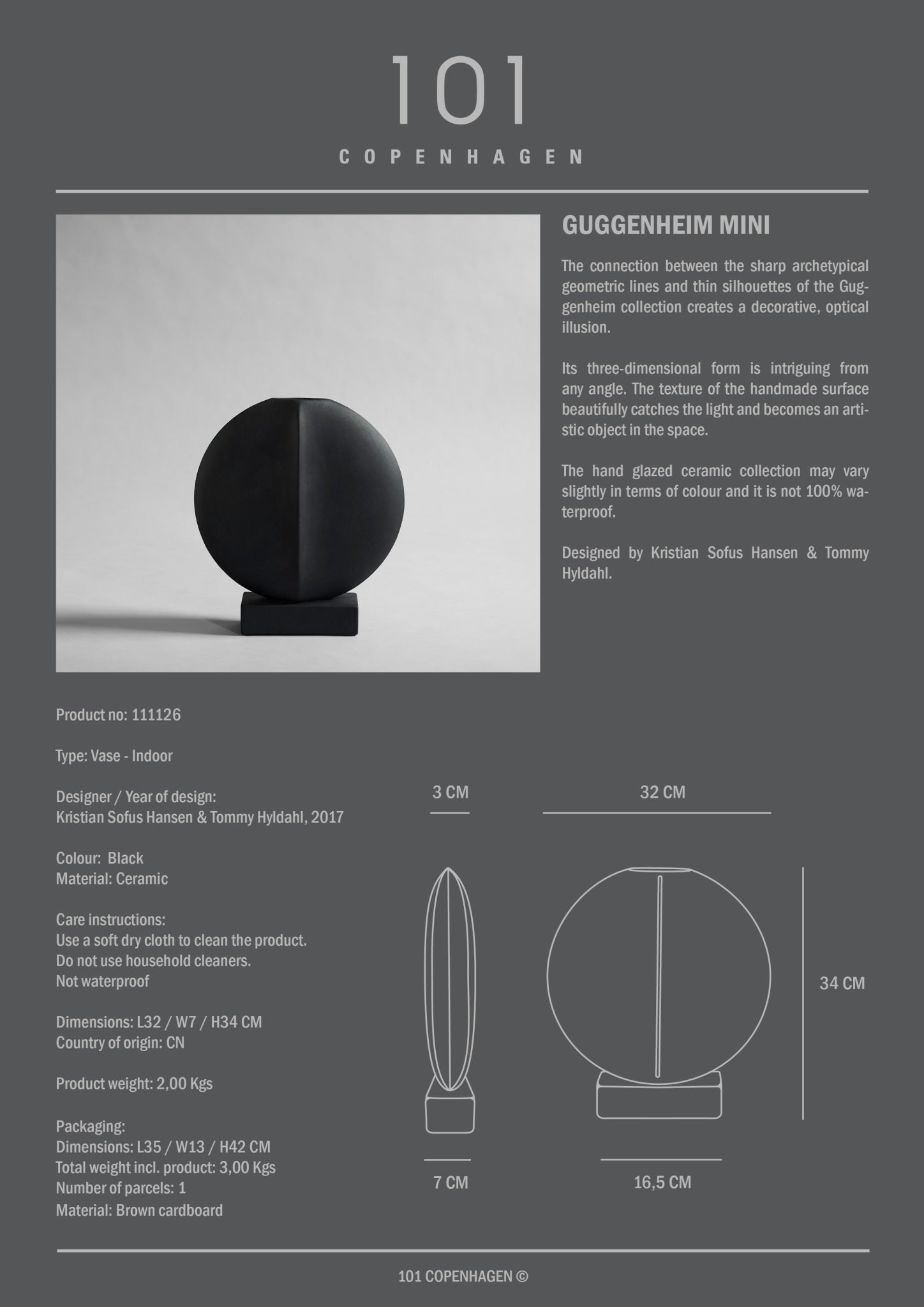Guggenheim Vase, Mini - Black