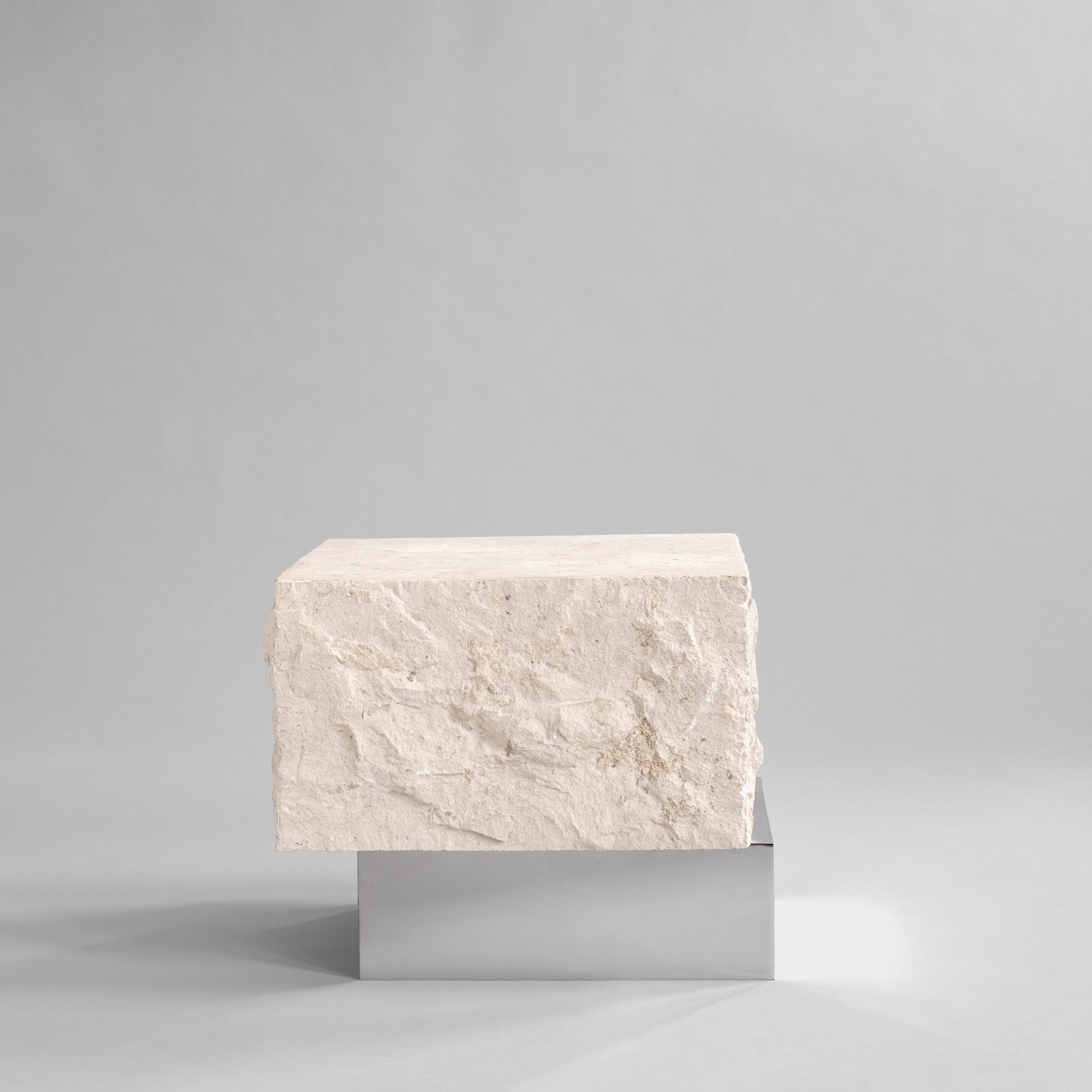 Temple Coffee Table, Low - Chrome / Limestone