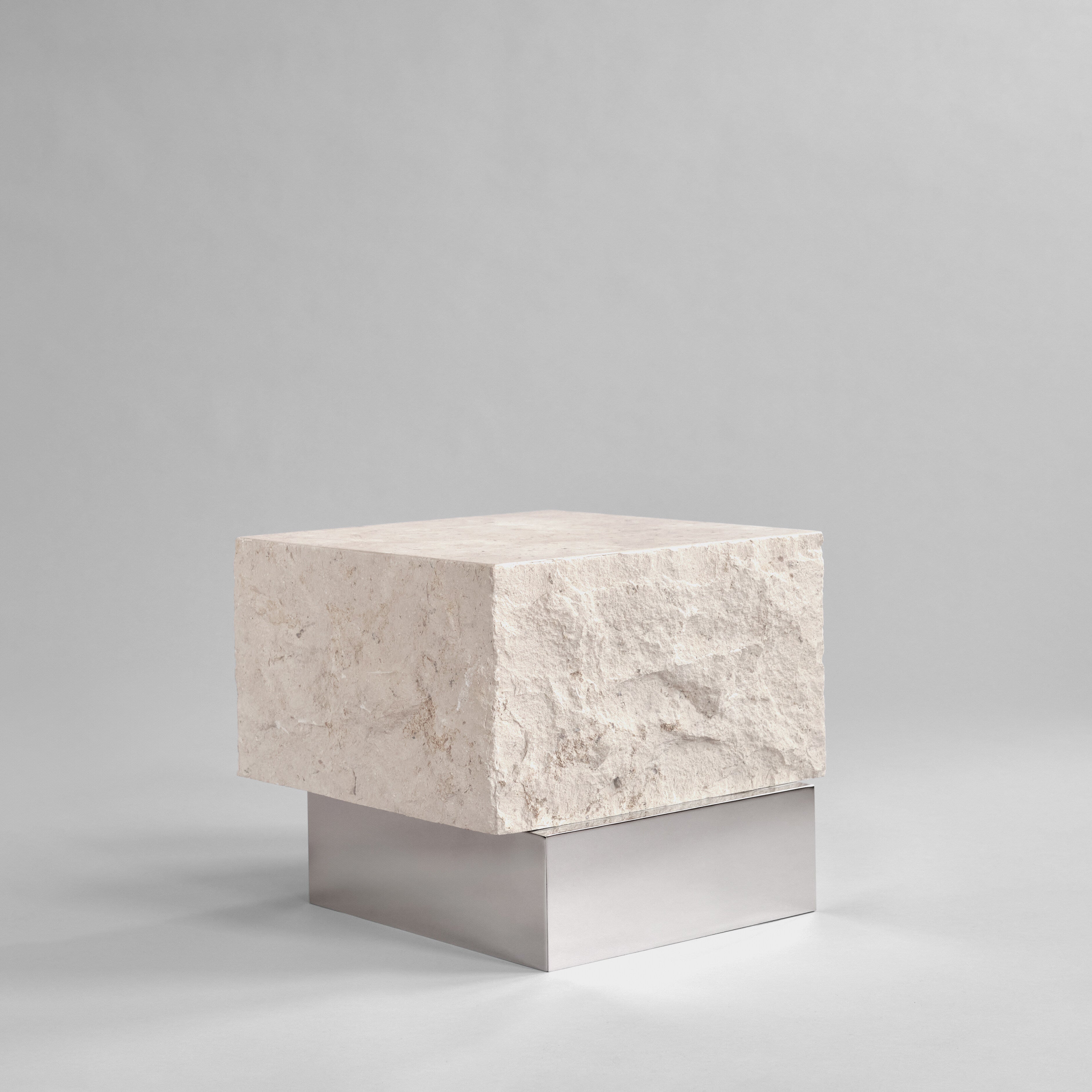 Temple Coffee Table, Low - Chrome / Limestone