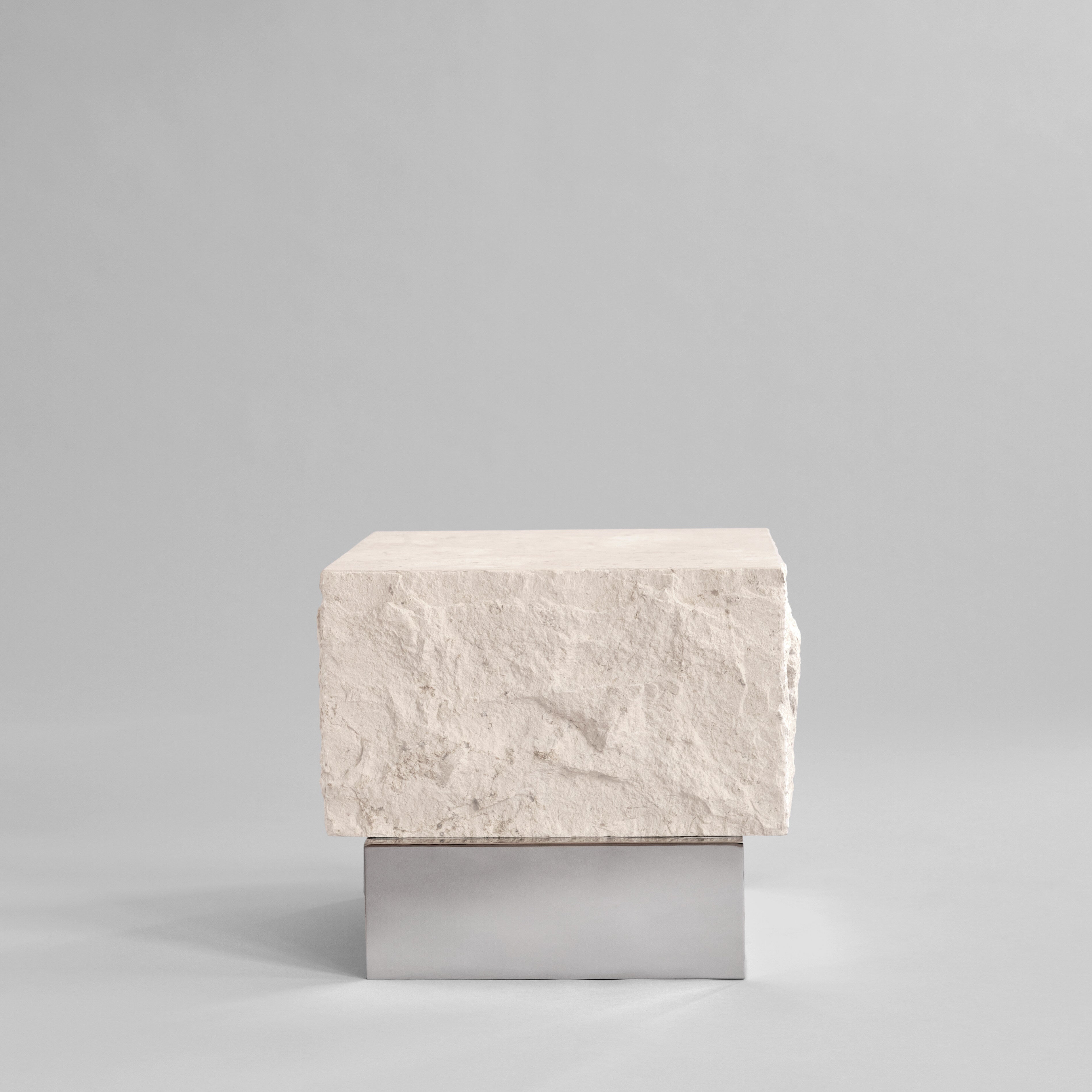 Temple Coffee Table, Low - Chrome / Limestone