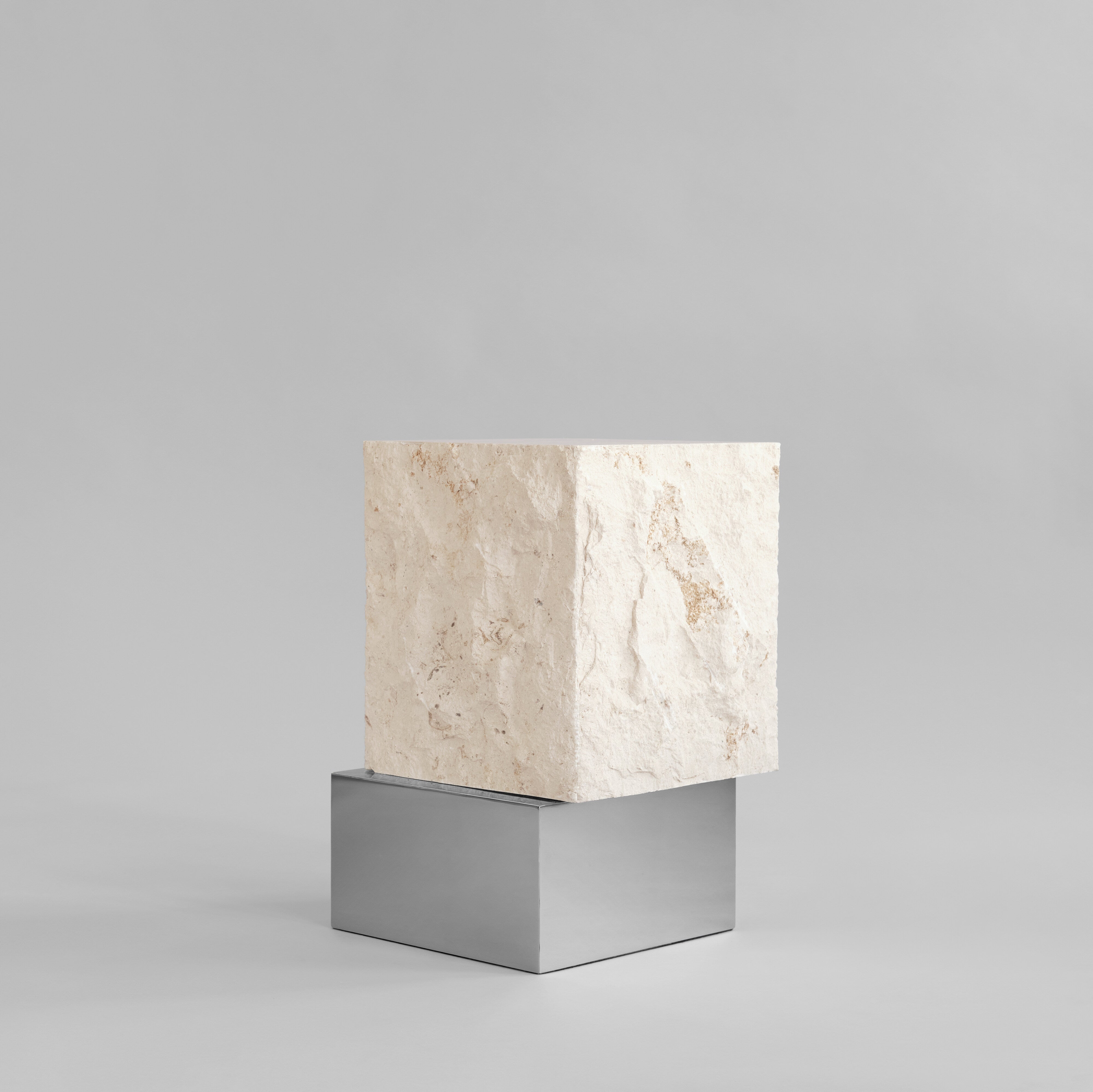 Temple Coffee Table, Tall - Chrome / Limestone
