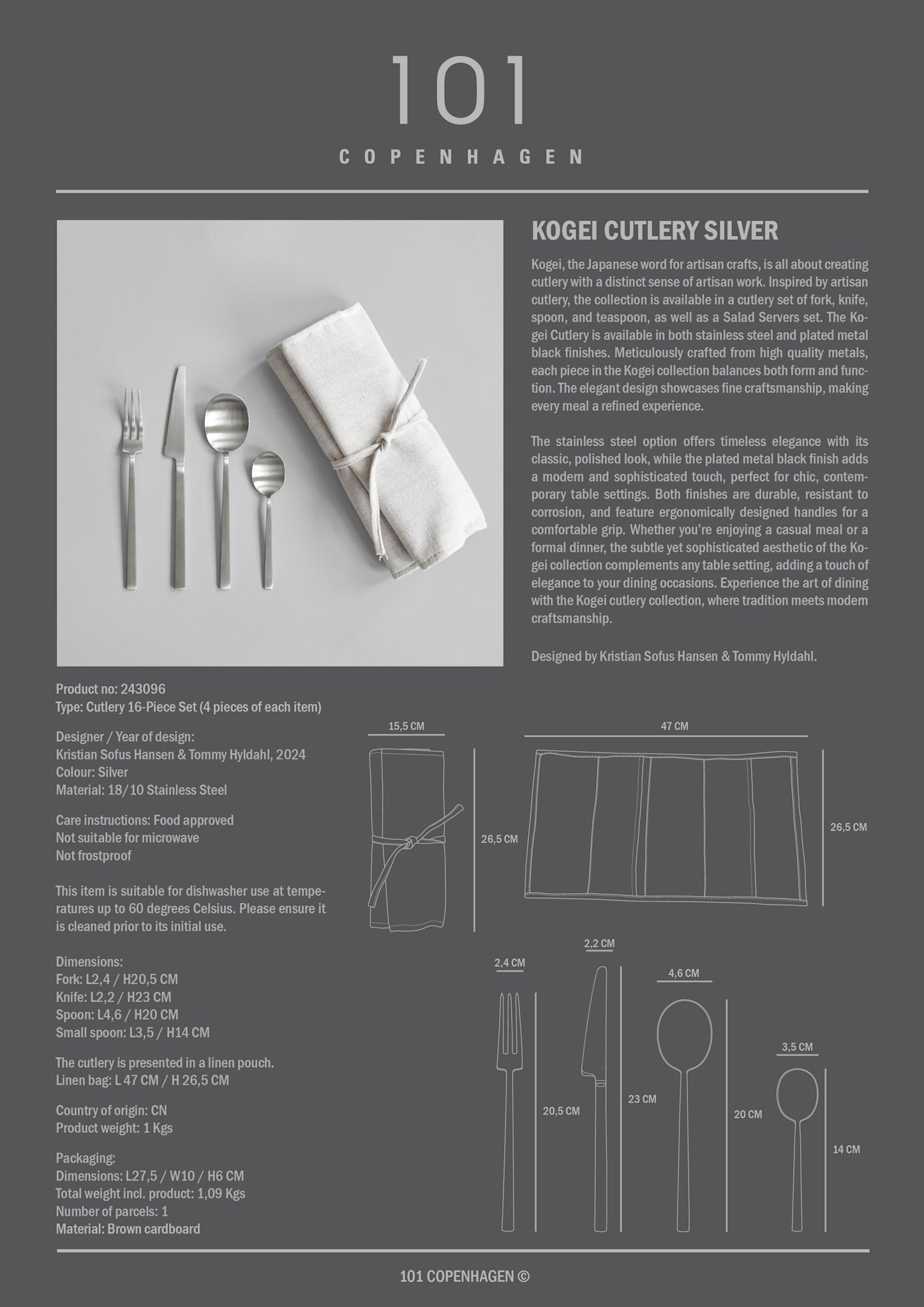 Kogei Cutlery - Brushed Steel (16 pcs)