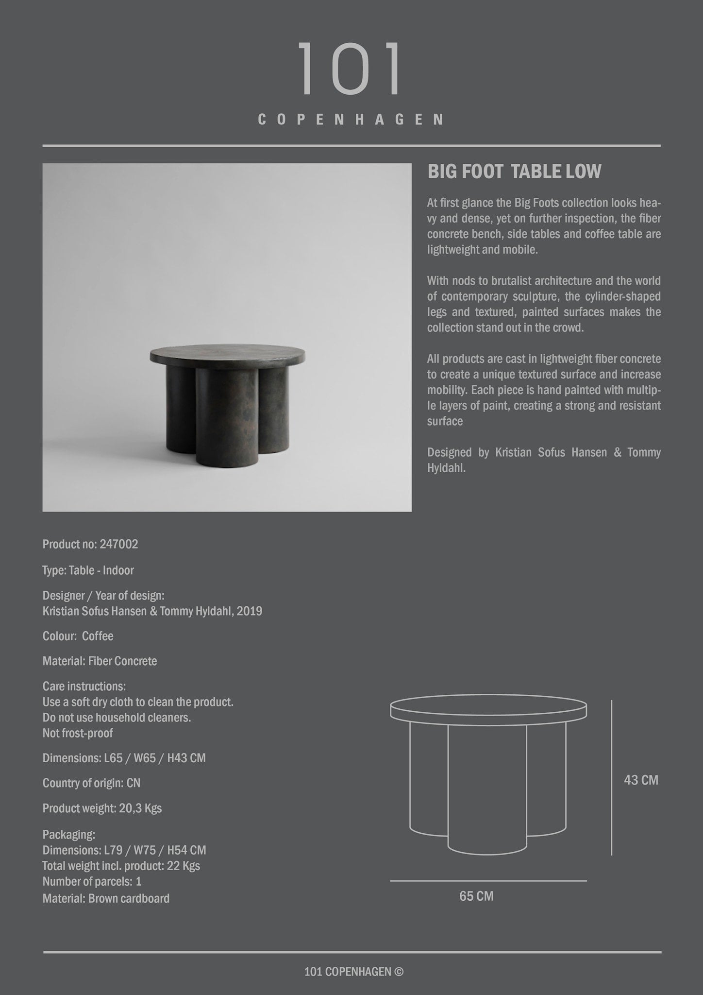 Big Foot Table, Low - Coffee