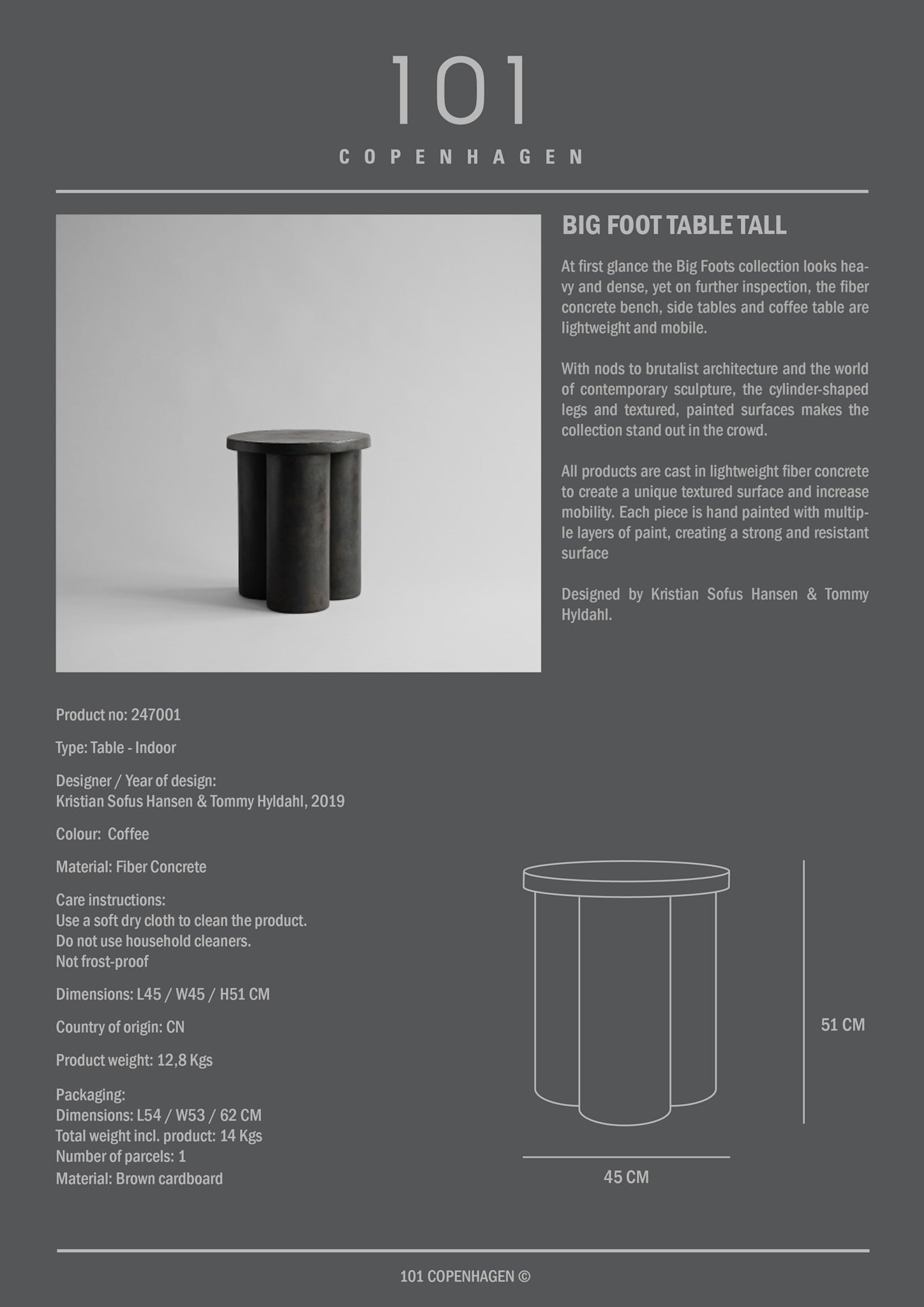 Big Foot Table, Tall - Coffee
