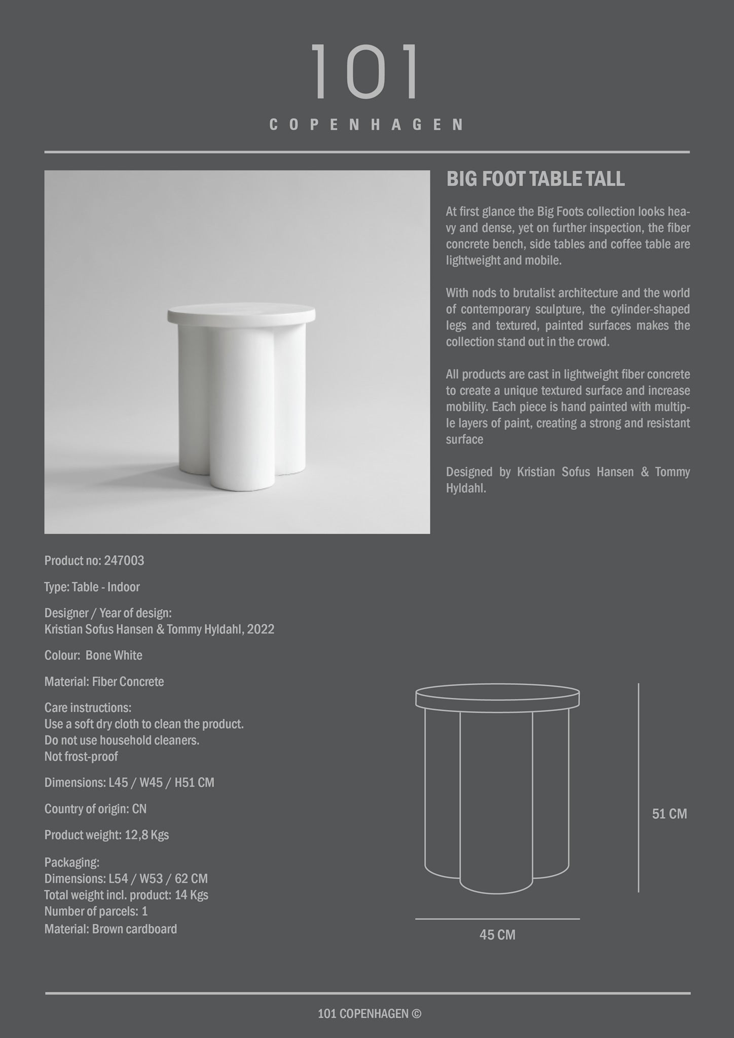 Big Foot Table, Tall - Bone White