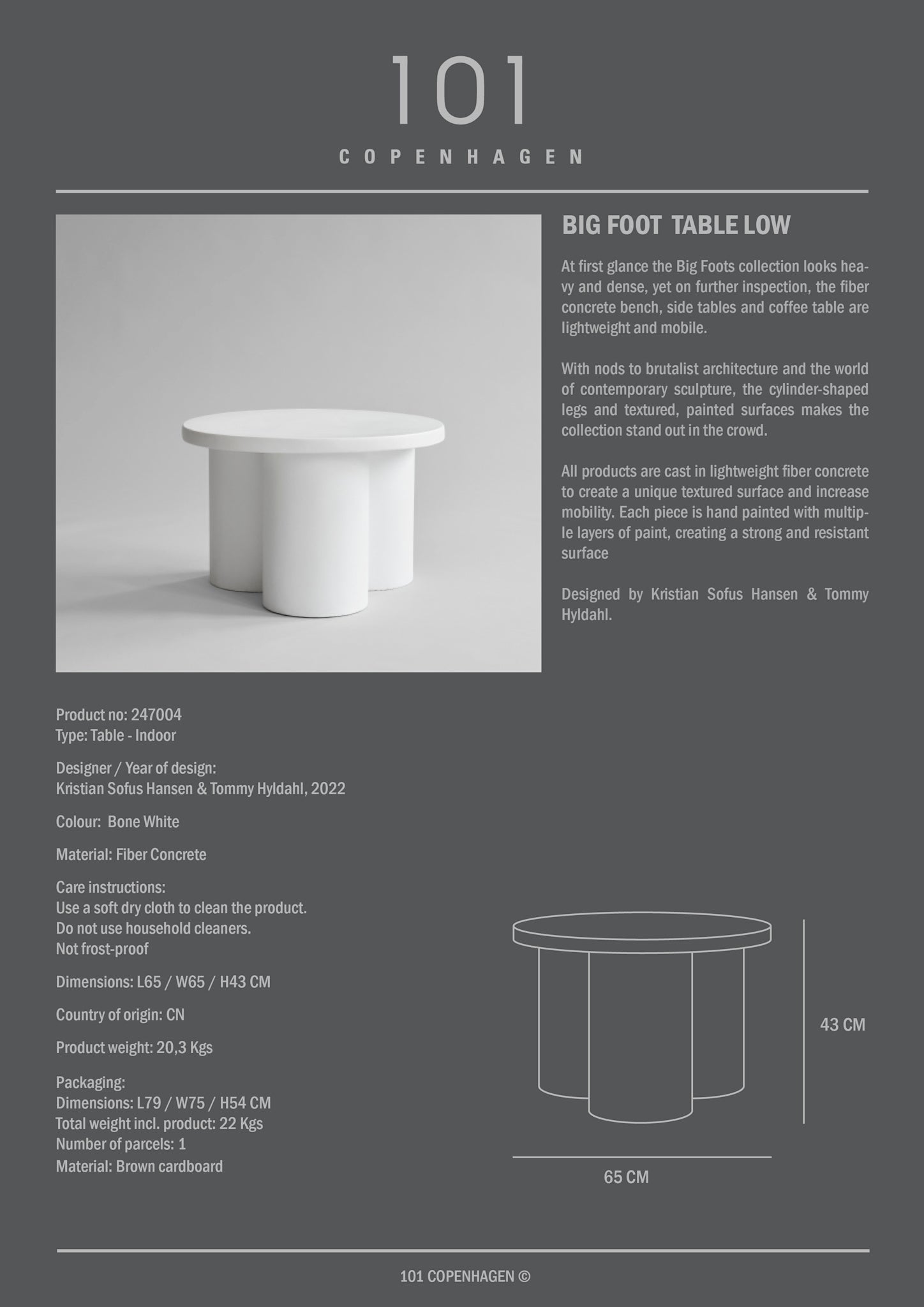 Big Foot Table, Low - Bone White