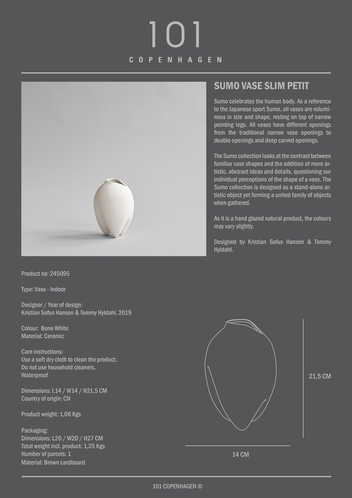 Sumo Vase, Slim Petit - Bone White