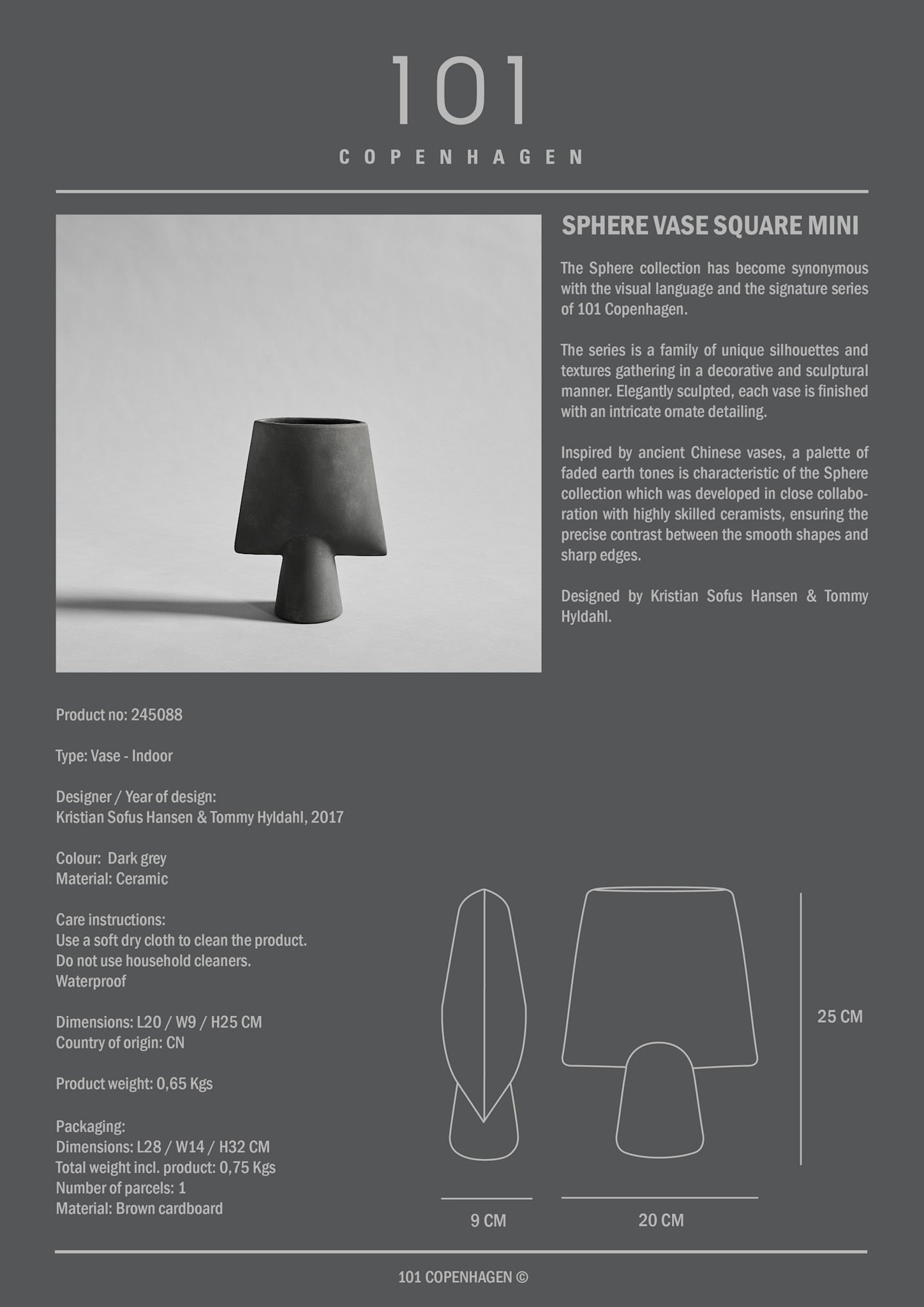 Sphere Vase Square, Mini - Dark Grey