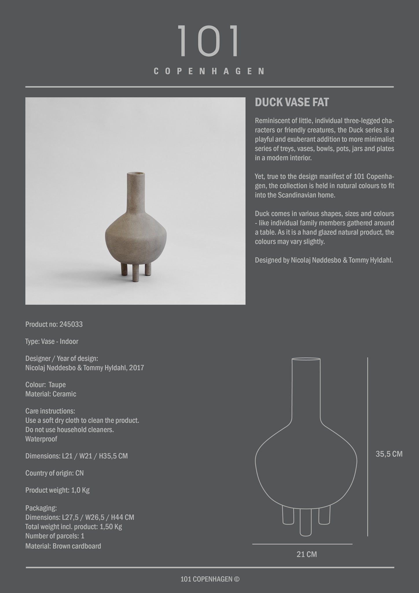 Duck Vase, Fat - Taupe