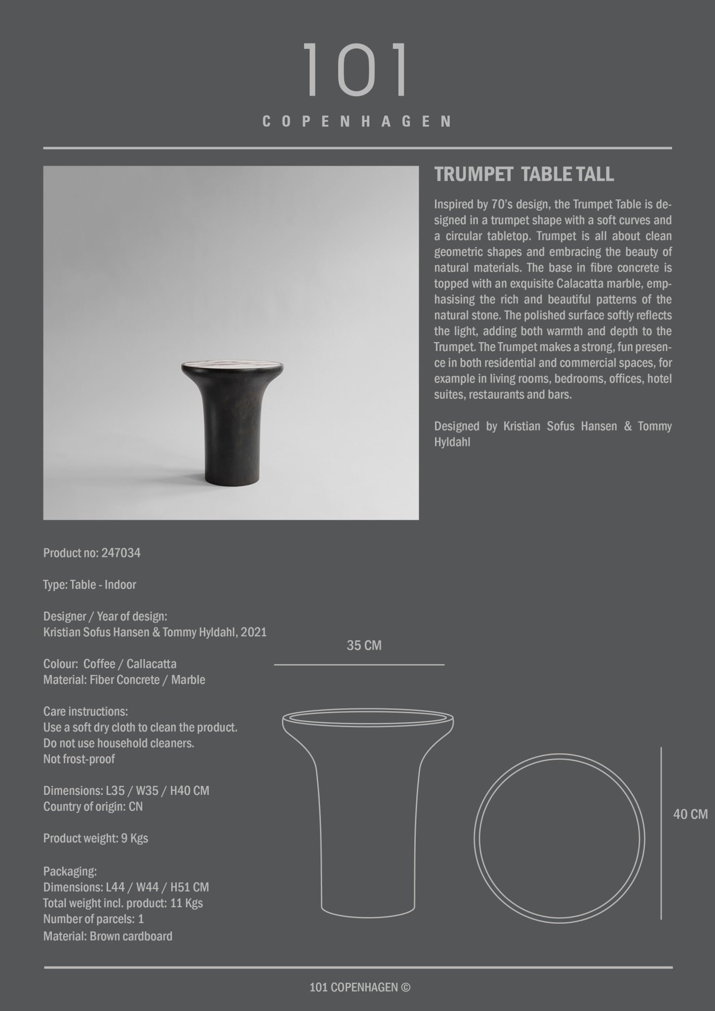 Trumpet Table, Tall - Calacatta