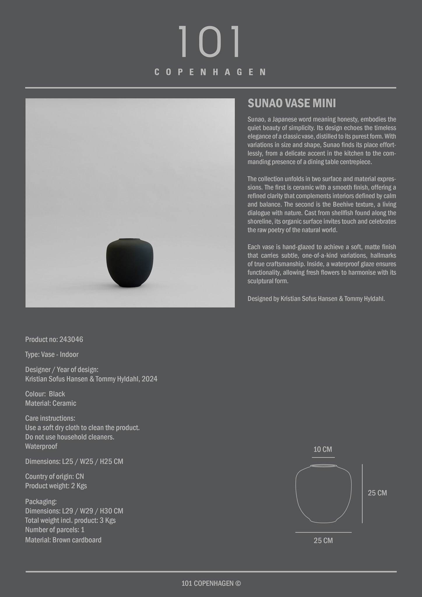 Sunao Vase, Mini - Black