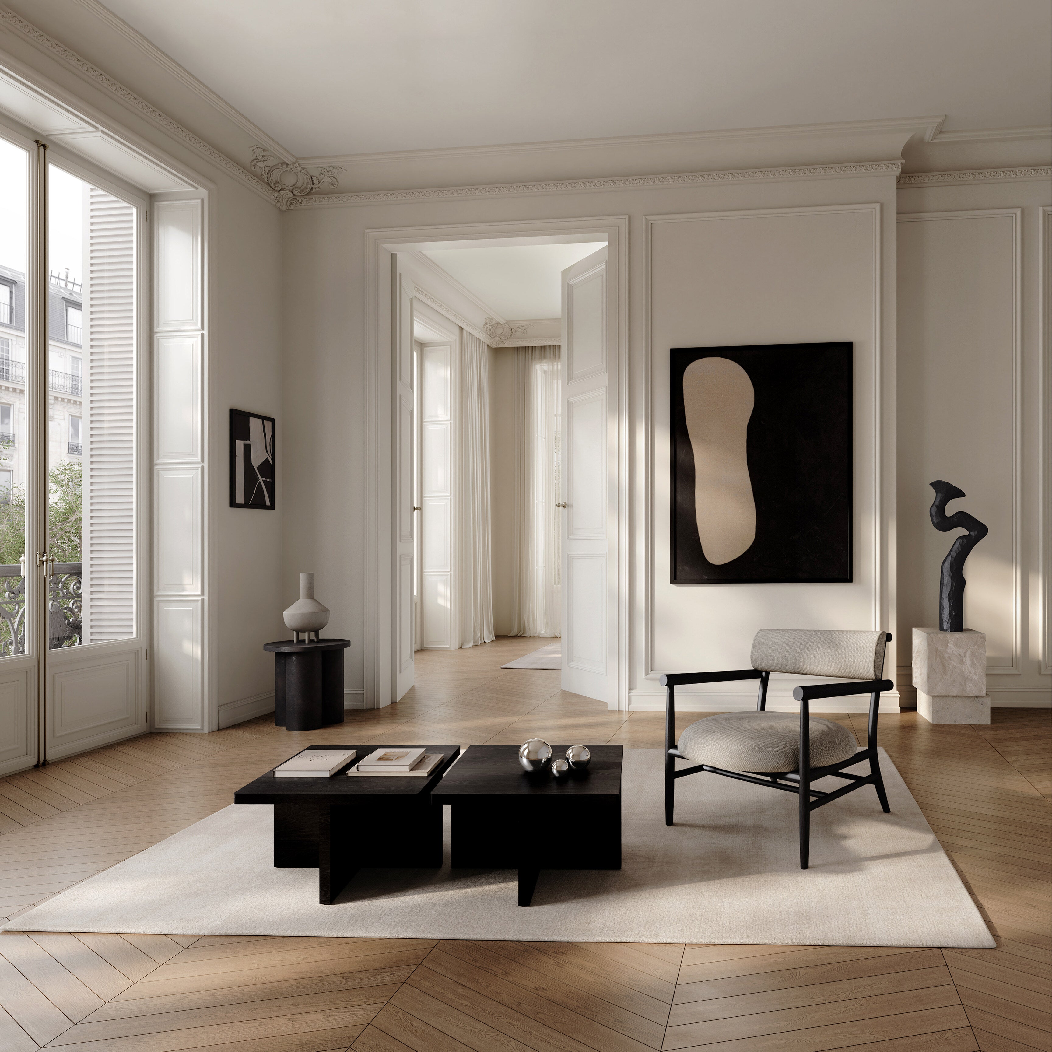 Temple Coffee Table, Tall - Limestone