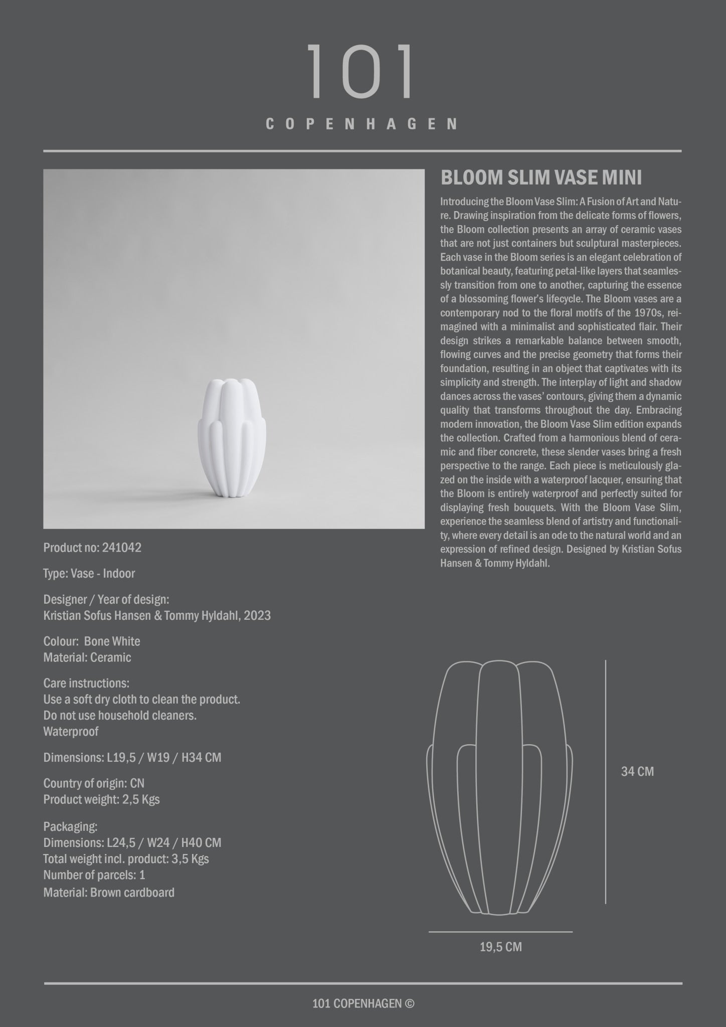 Bloom Vase Slim, Mini - Bone White