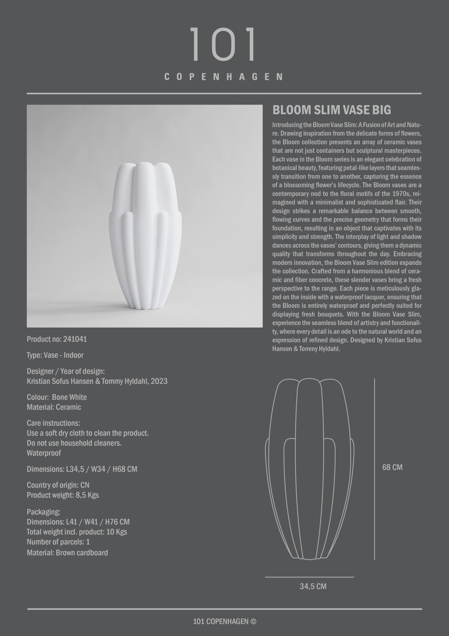 Bloom Vase Slim, Big - Bone White