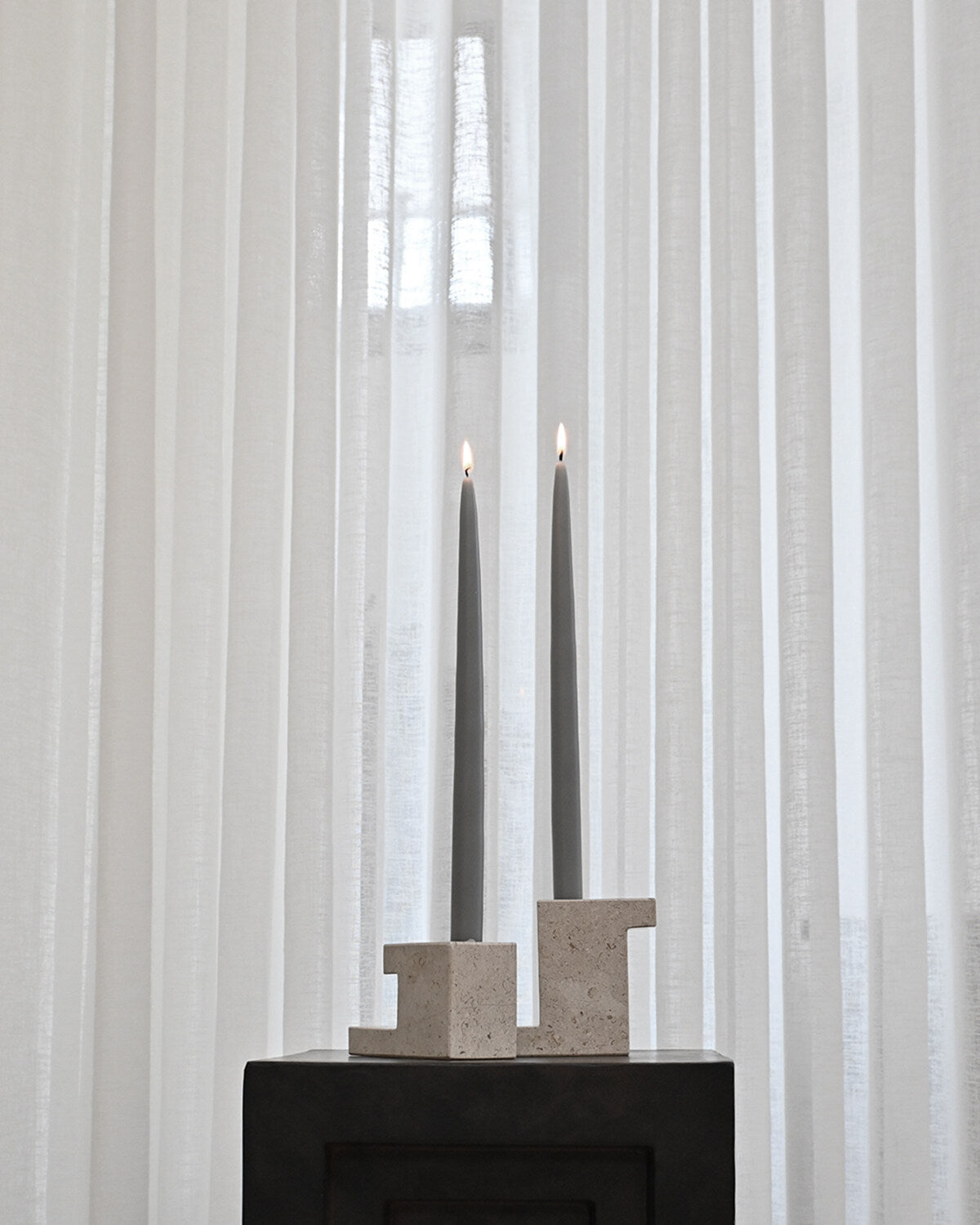 Brick Candle Holder, Tall - Limestone