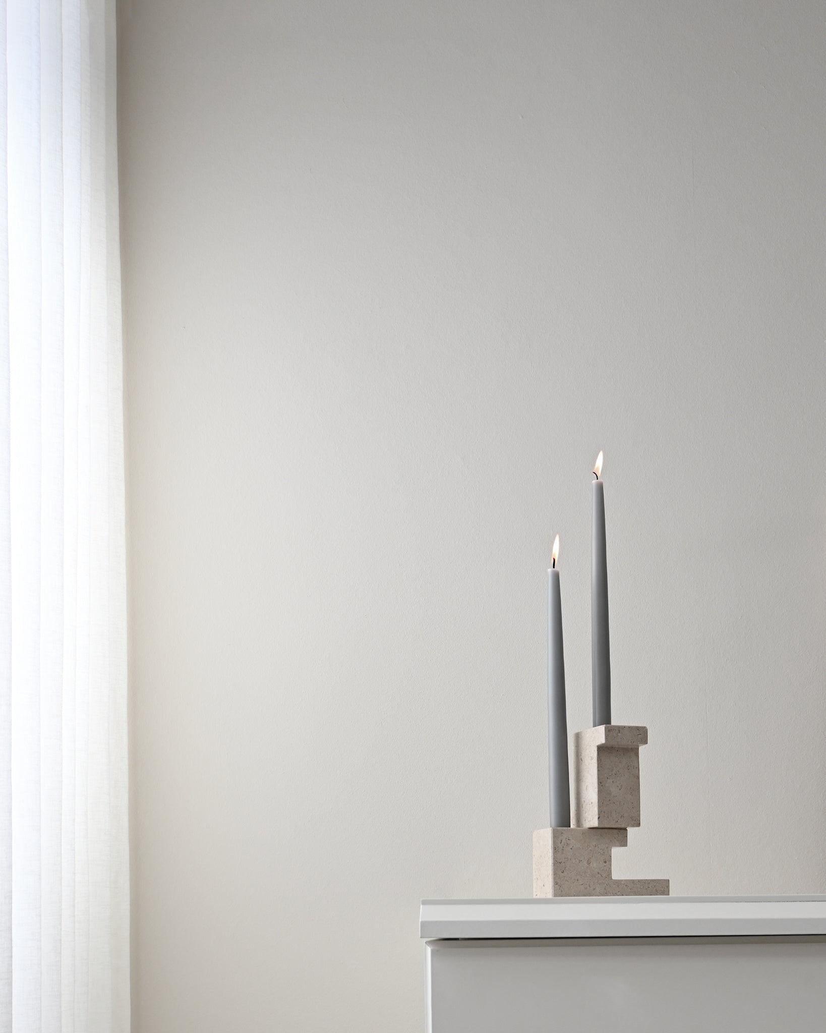 Brick Candle Holder, Low - Limestone