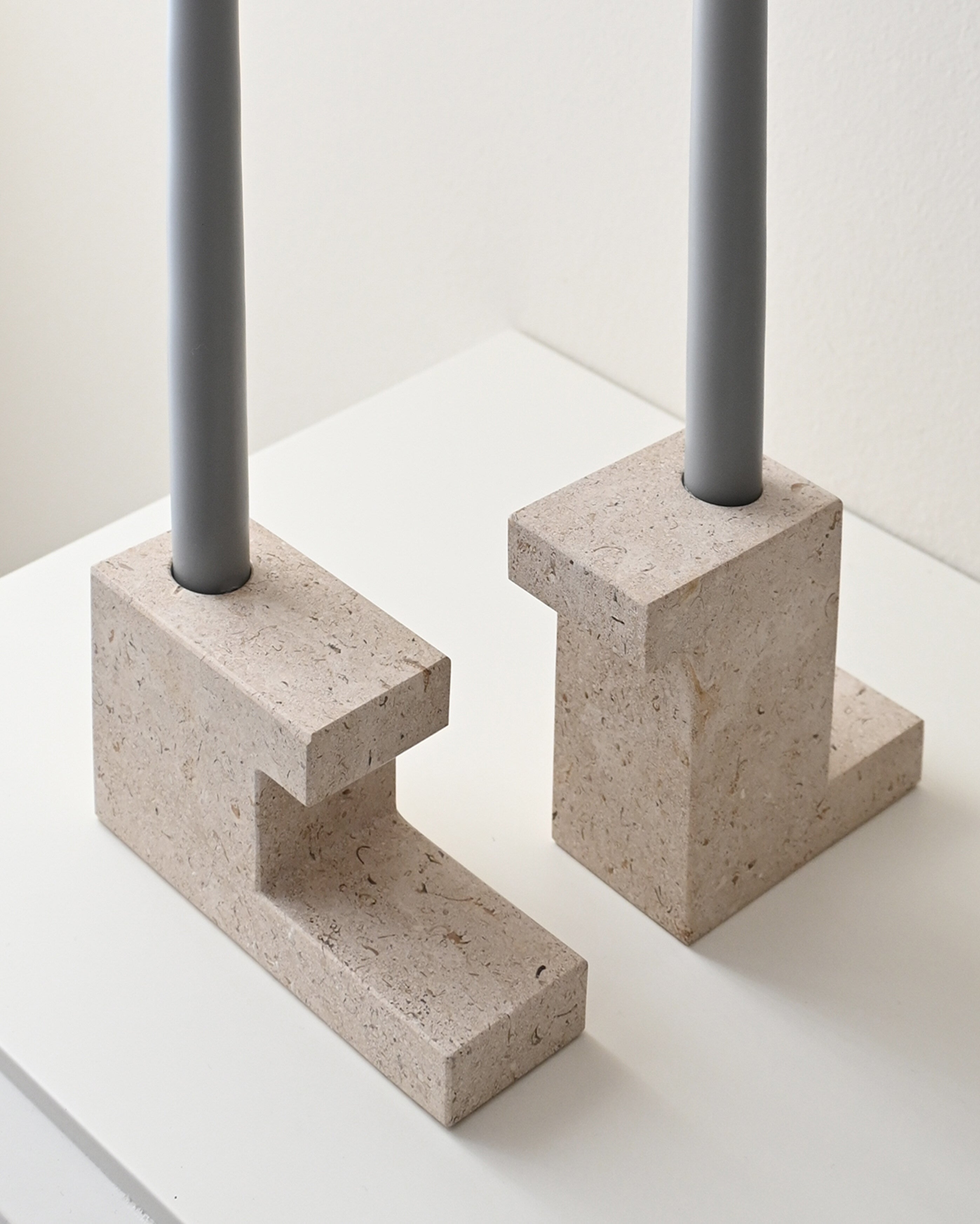 Brick Candle Holder, Tall - Limestone