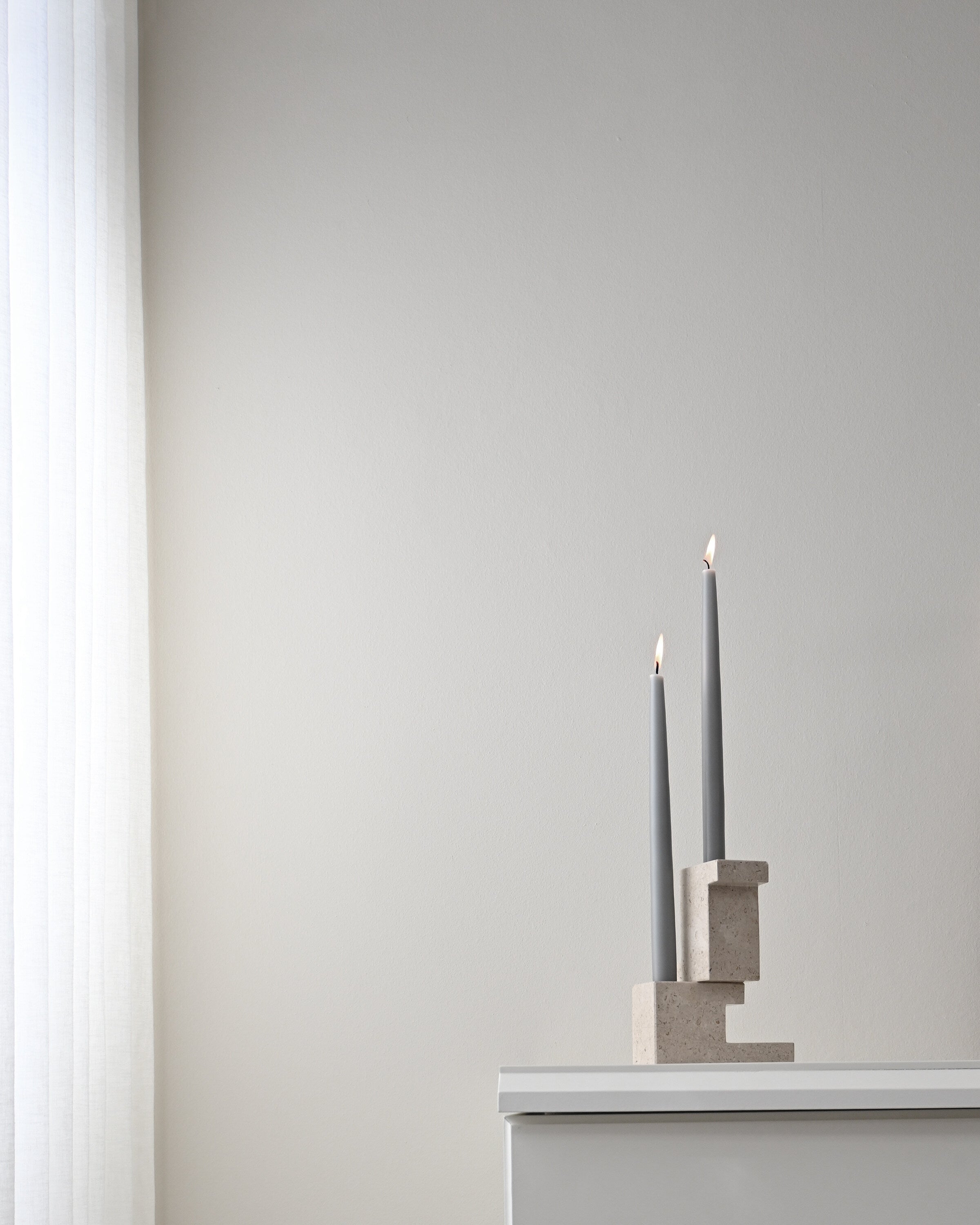 Brick Candle Holder, Tall - Limestone