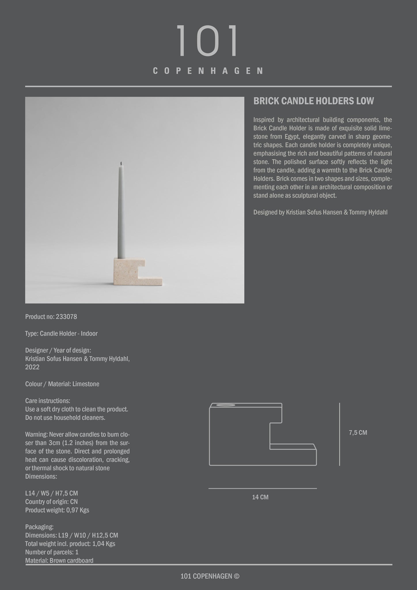 Brick Candle Holder, Low - Limestone