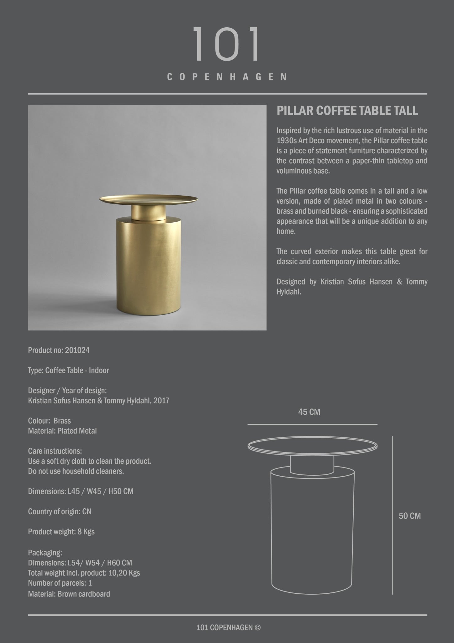Pillar Table, Tall - Brass