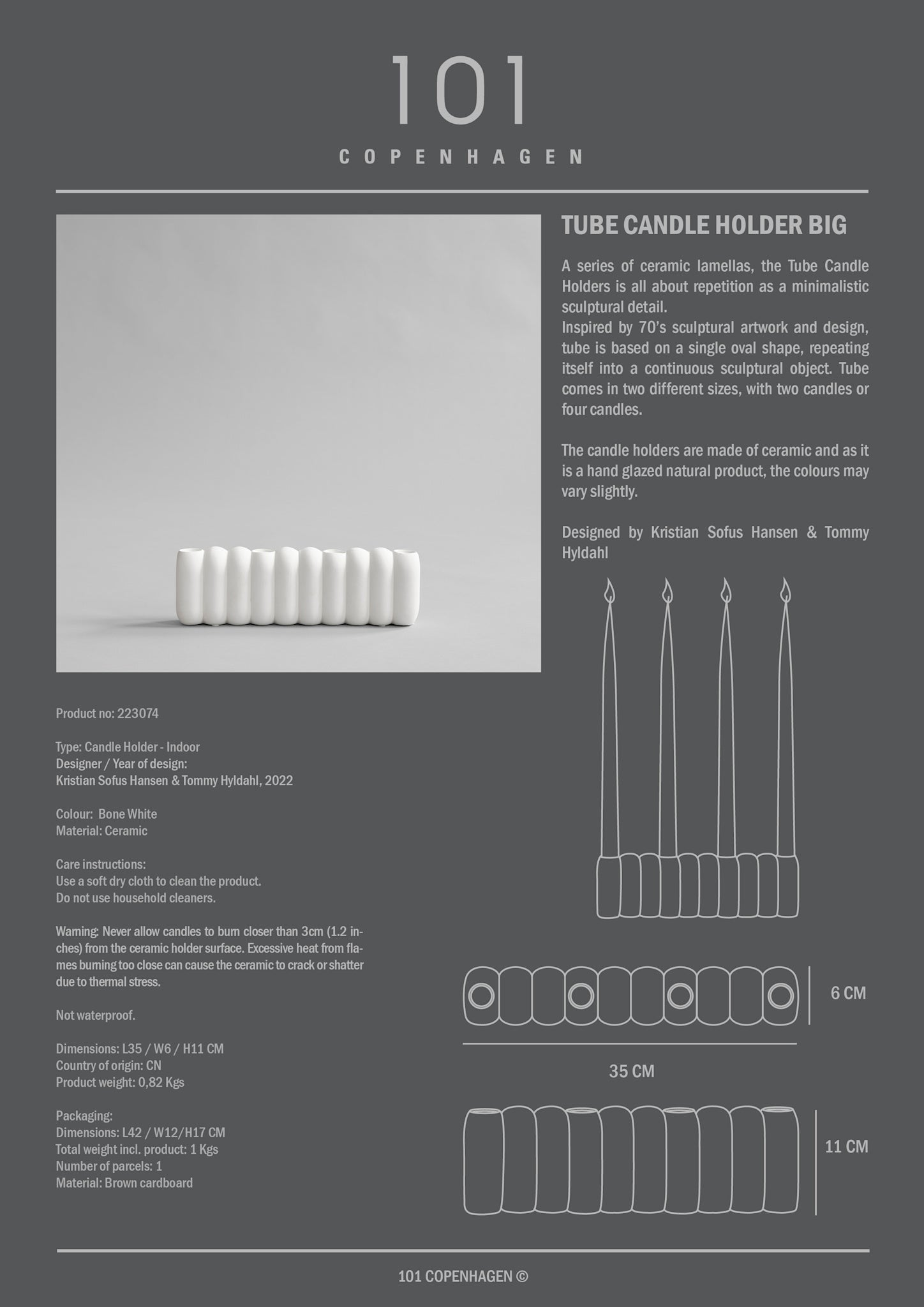 Tube Candle Holder, Big - Bone White