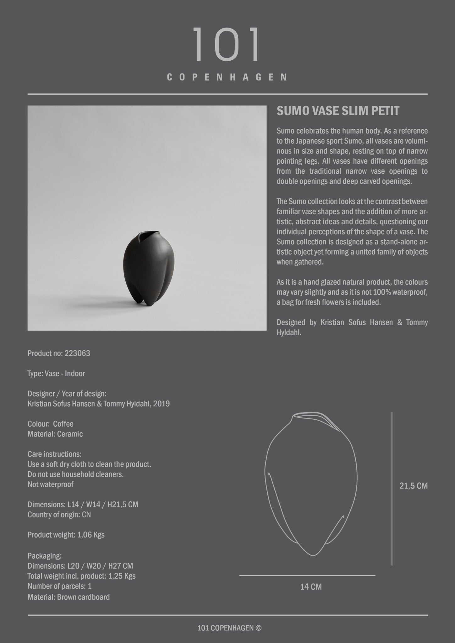 Sumo Vase, Slim Petit - Coffee