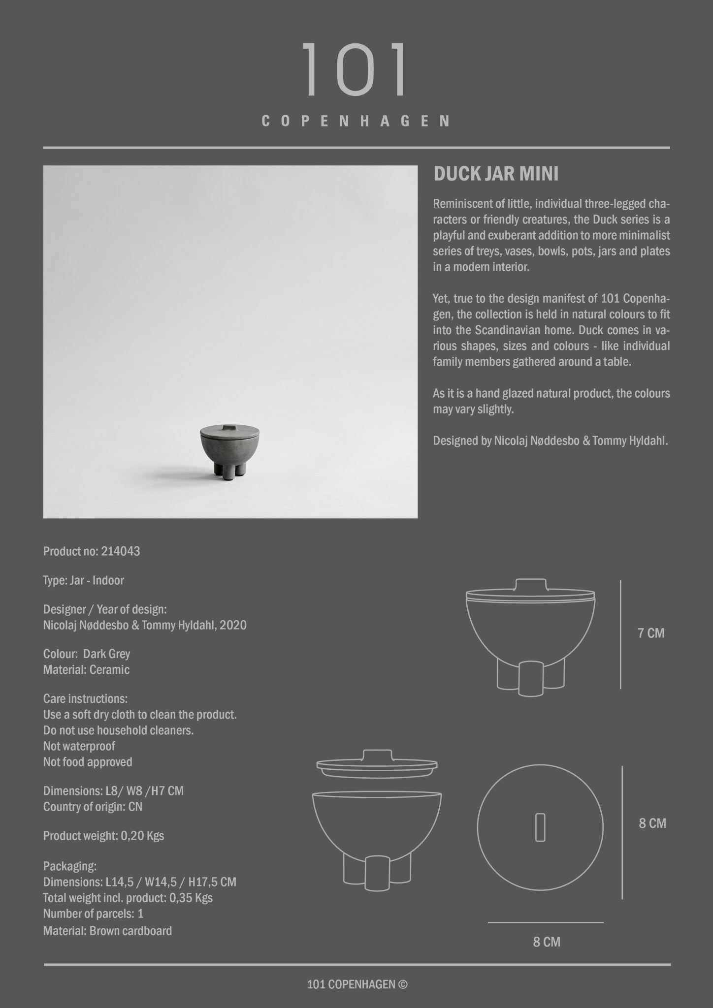 Duck Jar, Mini - Dark Grey