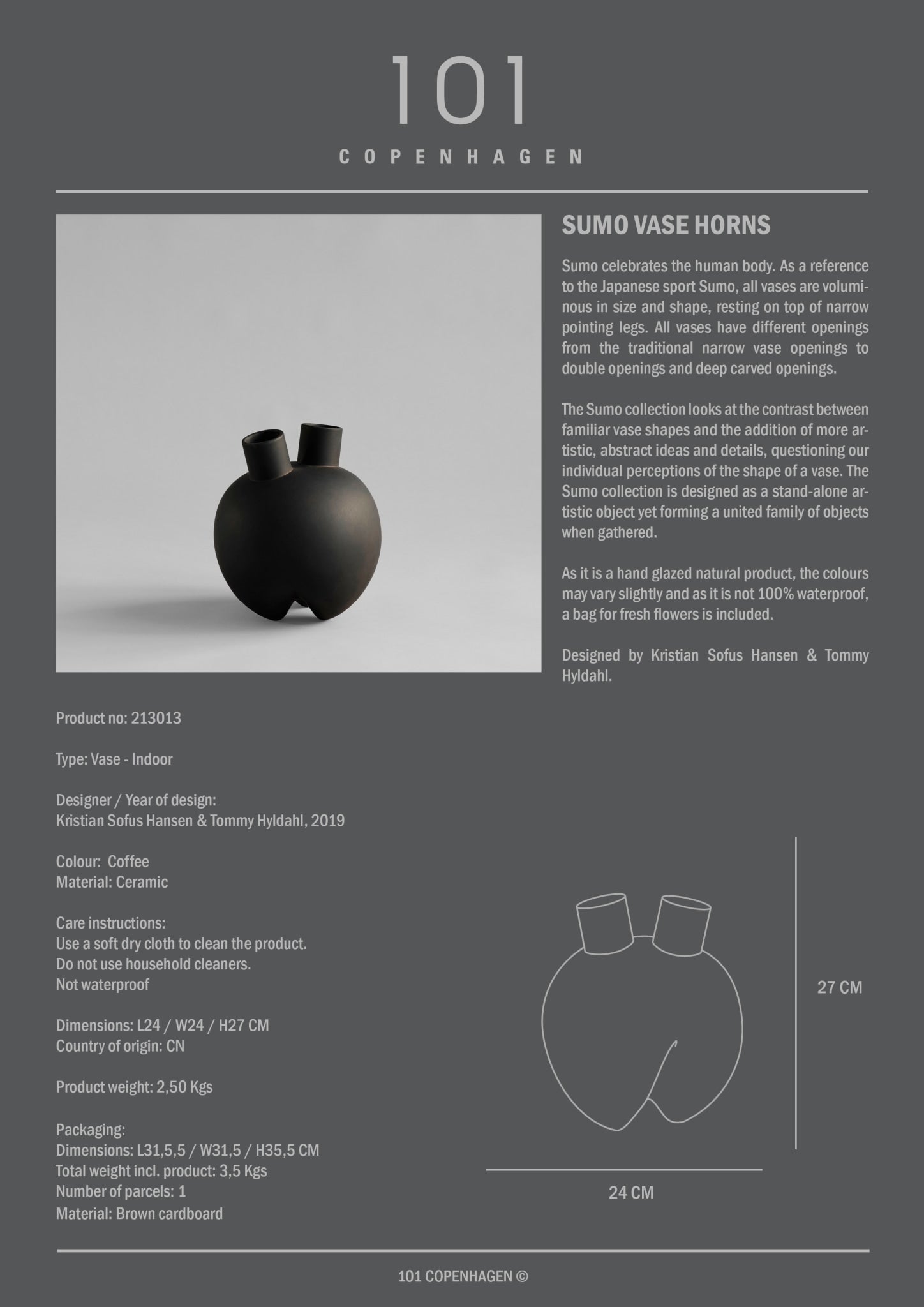Sumo Vase, Horns - Coffee