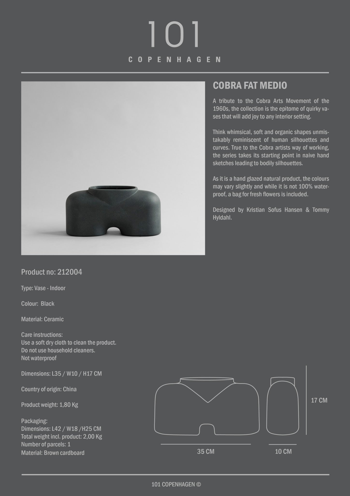 Cobra Vase Fat, Medio - Black