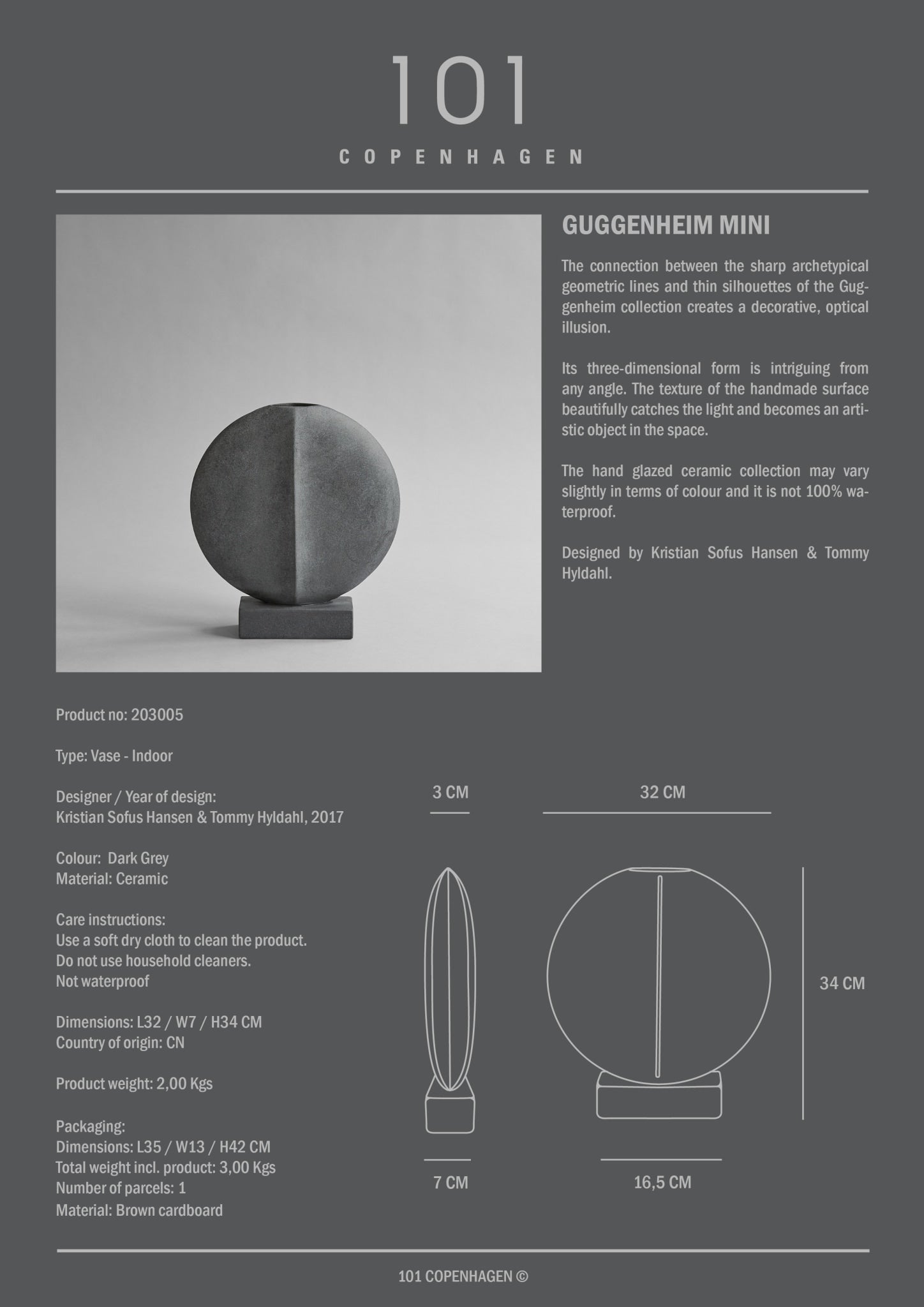 Guggenheim Vase, Mini - Dark Grey
