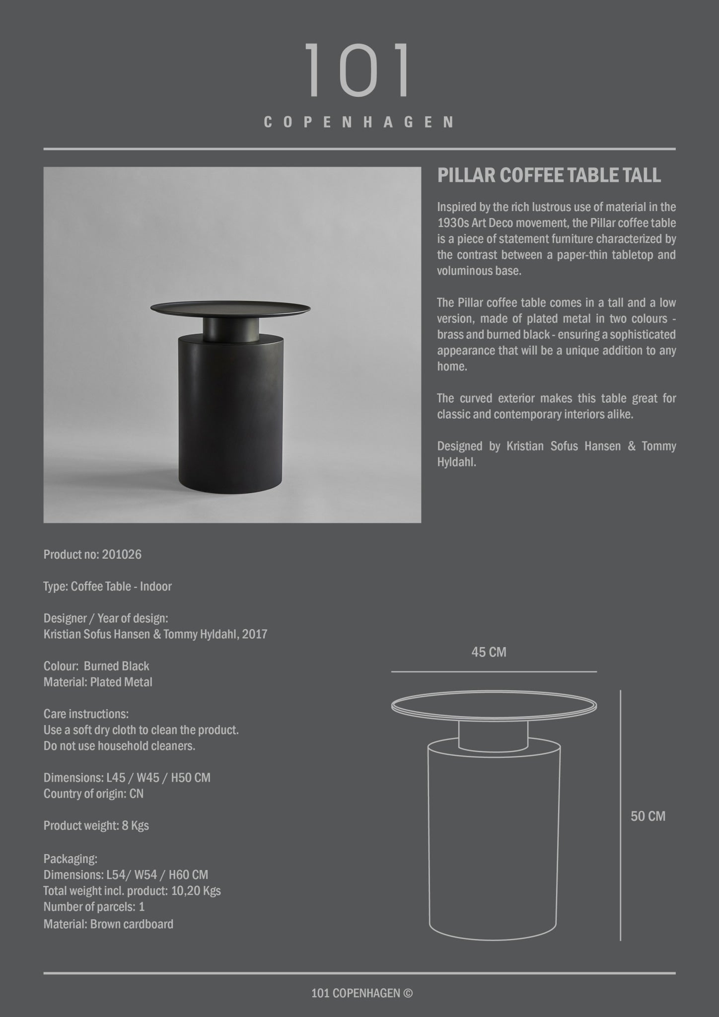 Pillar Table, Tall - Burned Black