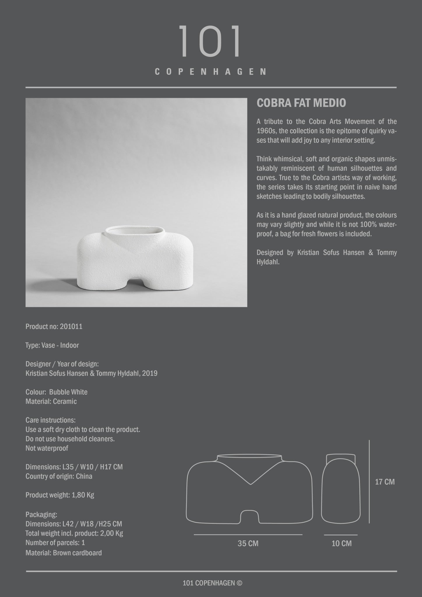 Cobra Vase Fat, Medio - Bubble White