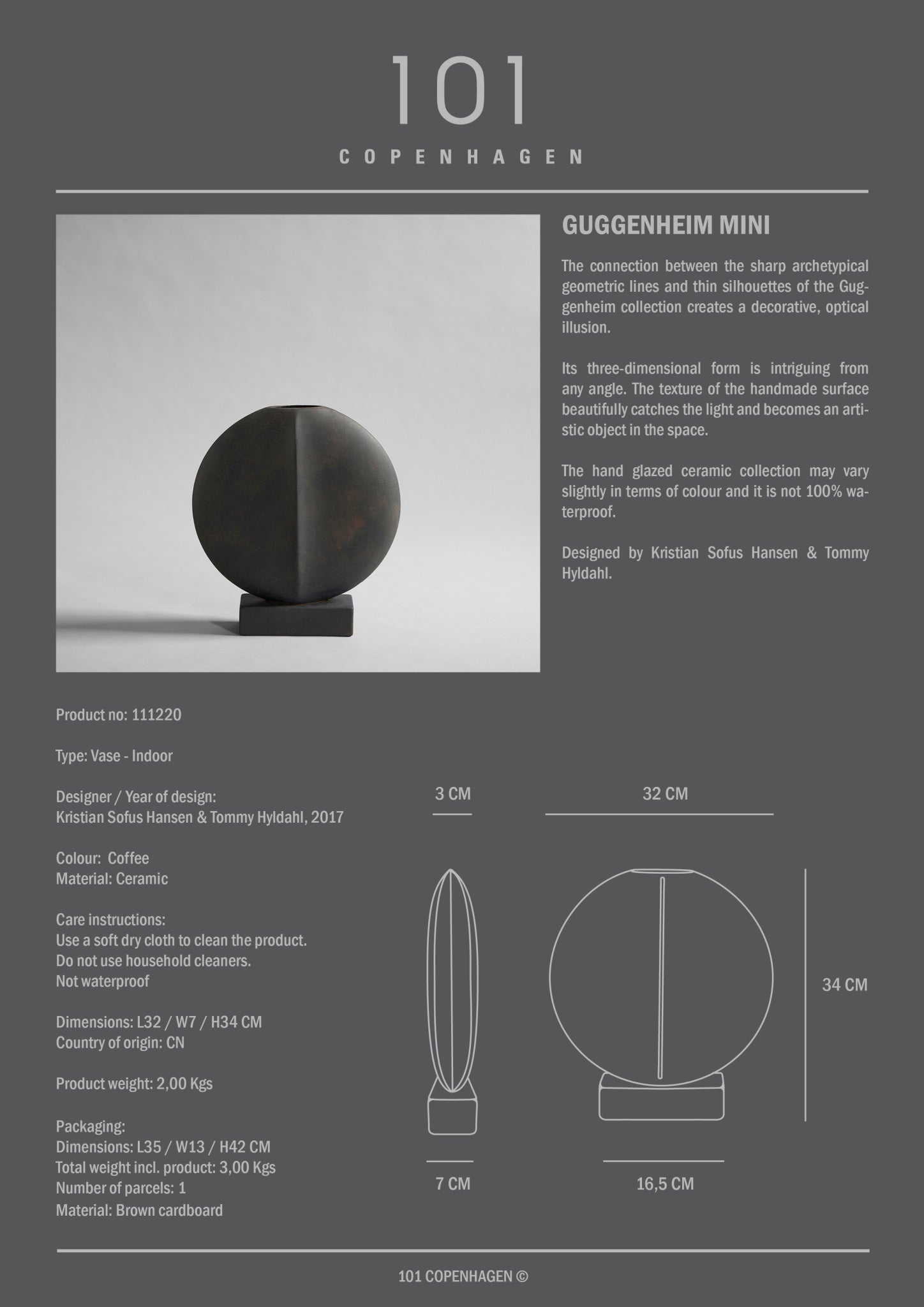 Guggenheim Vase, Mini - Coffee