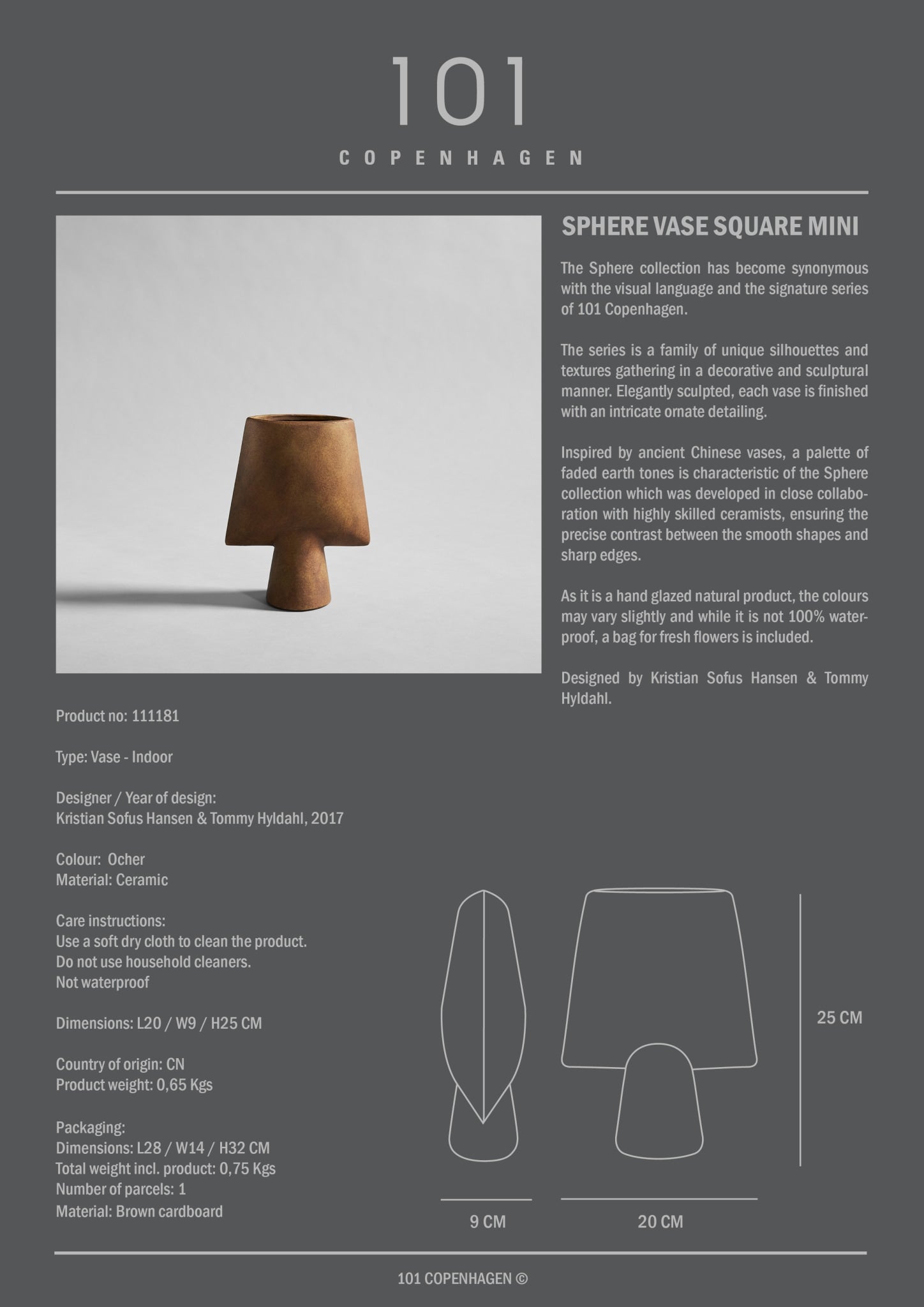 Sphere Vase Square, Mini - Ocher