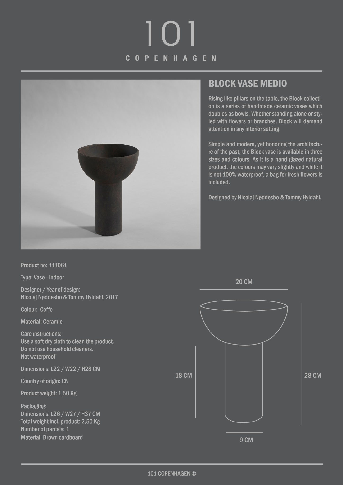 Block Vase, Medio - Coffee