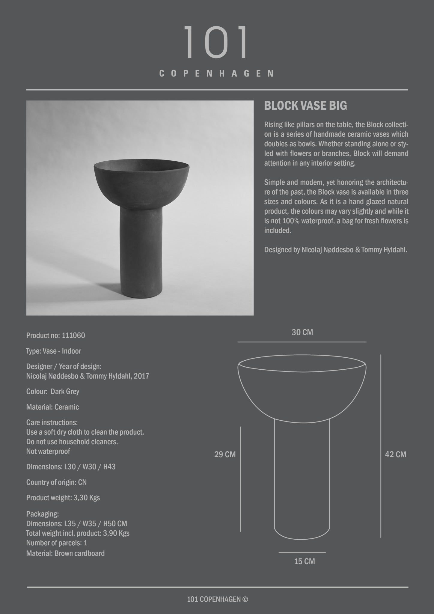 Block Vase, Big - Dark Grey