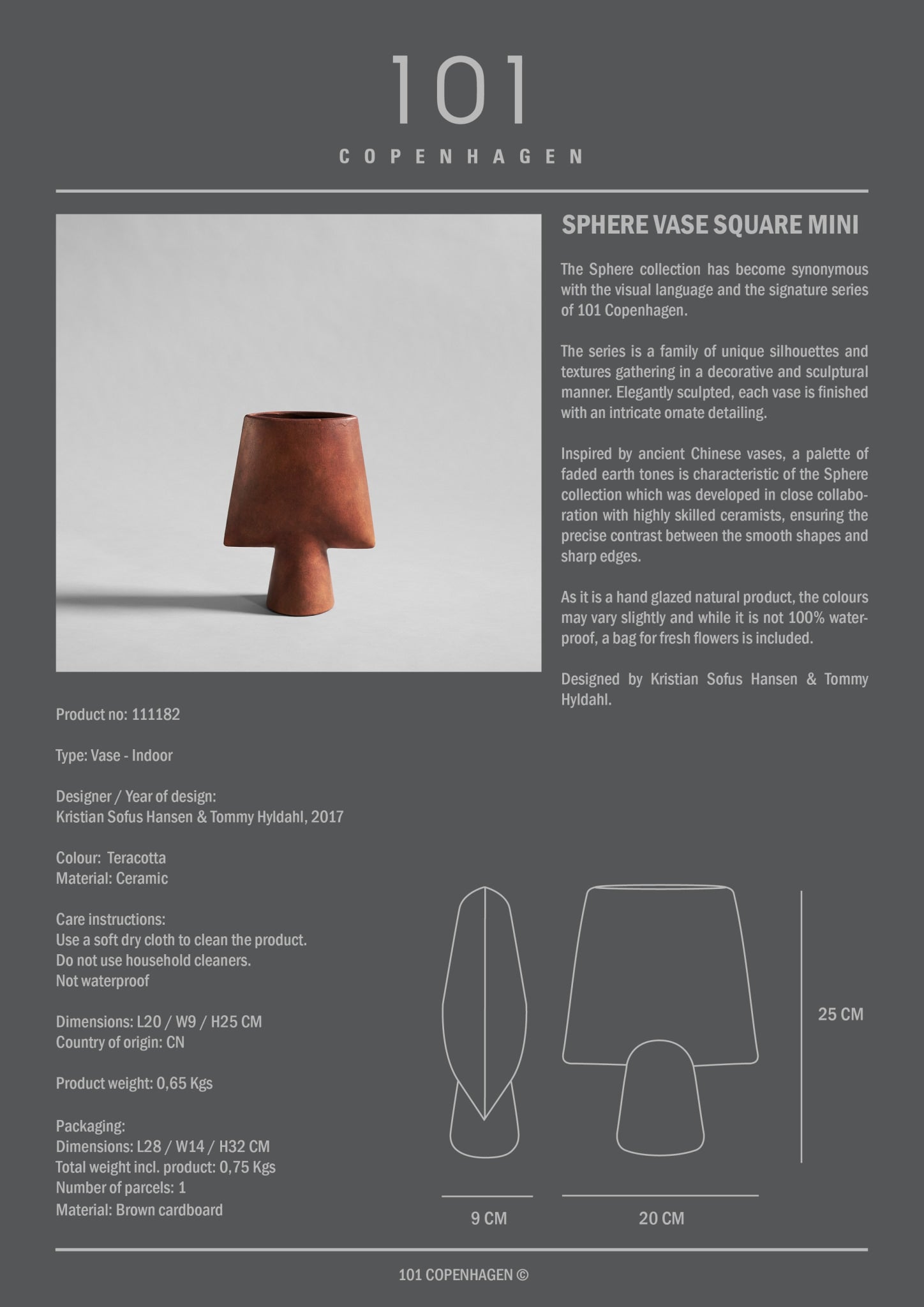 Sphere Vase Square, Mini - Terracotta