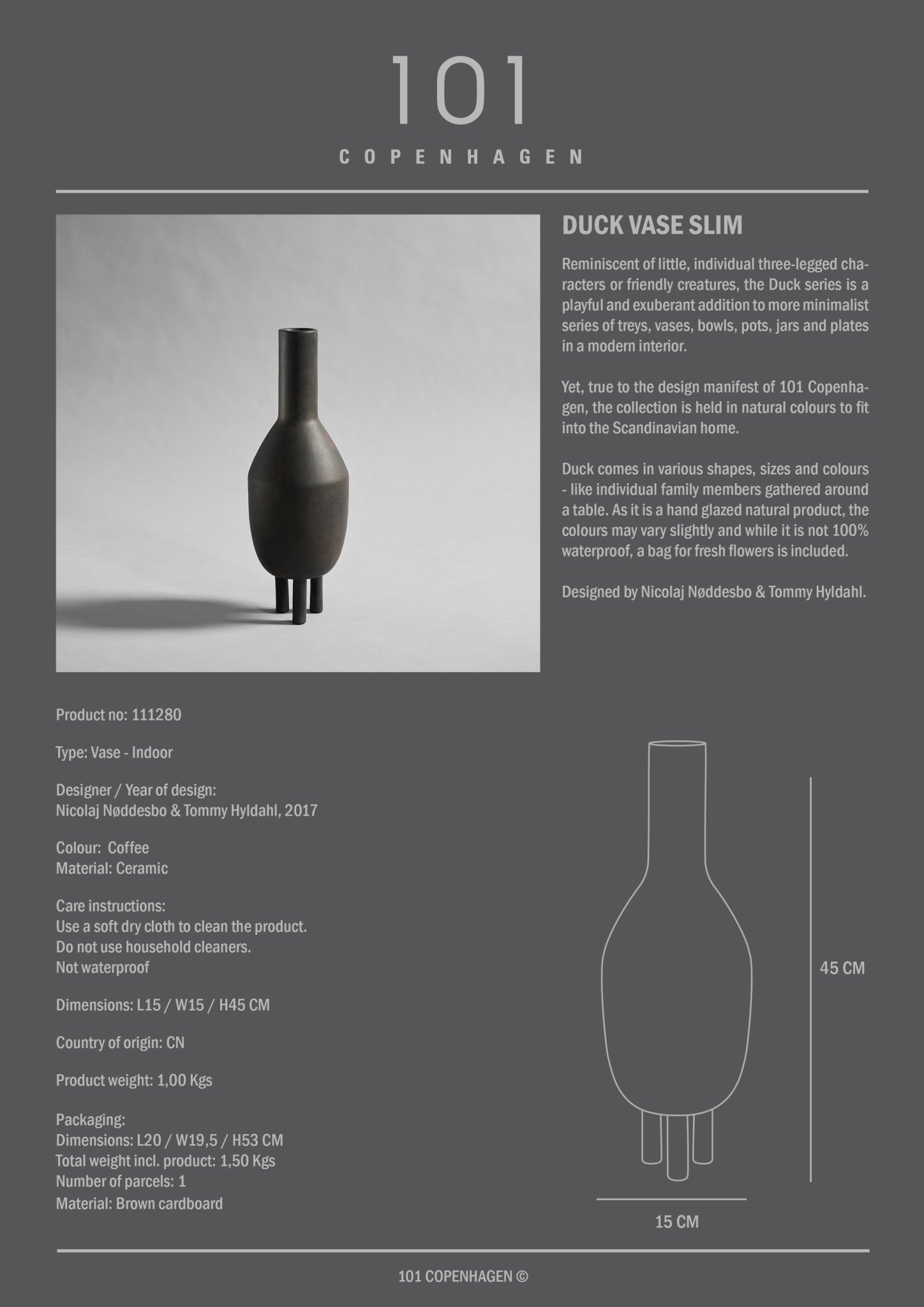 Duck Vase, Slim - Coffee