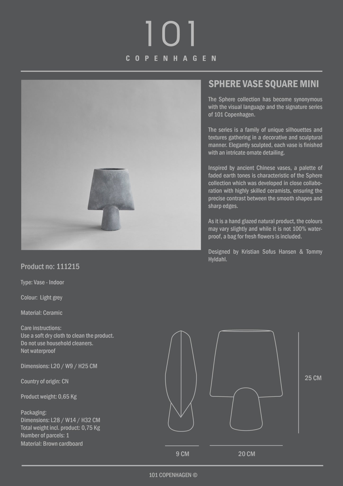 Sphere Vase Square, Mini - Light Grey