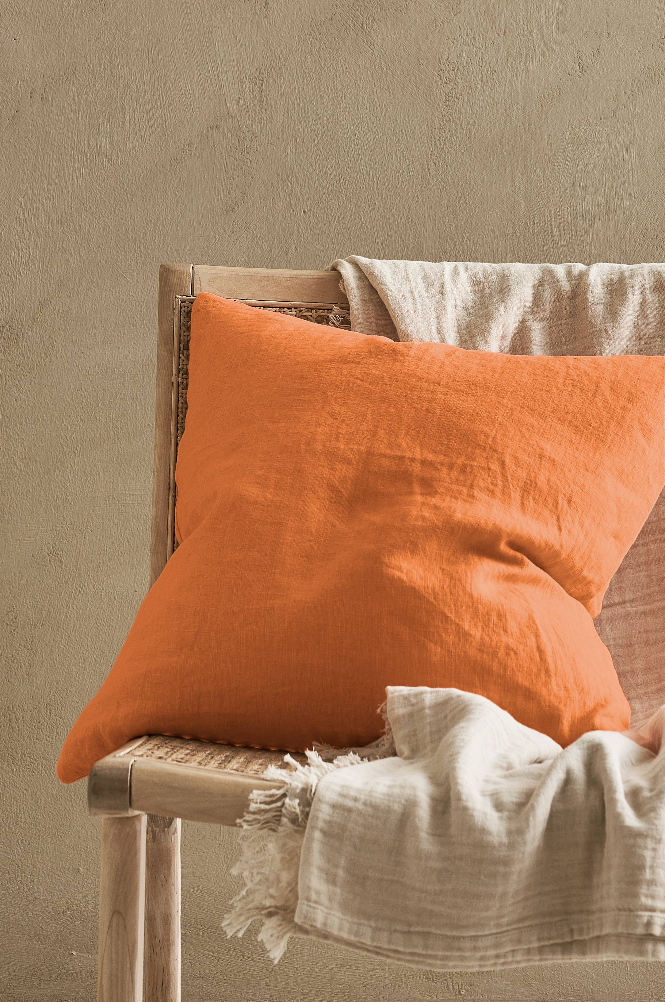 Putetrekk Candice Zip i vasket lin 50x50 cm