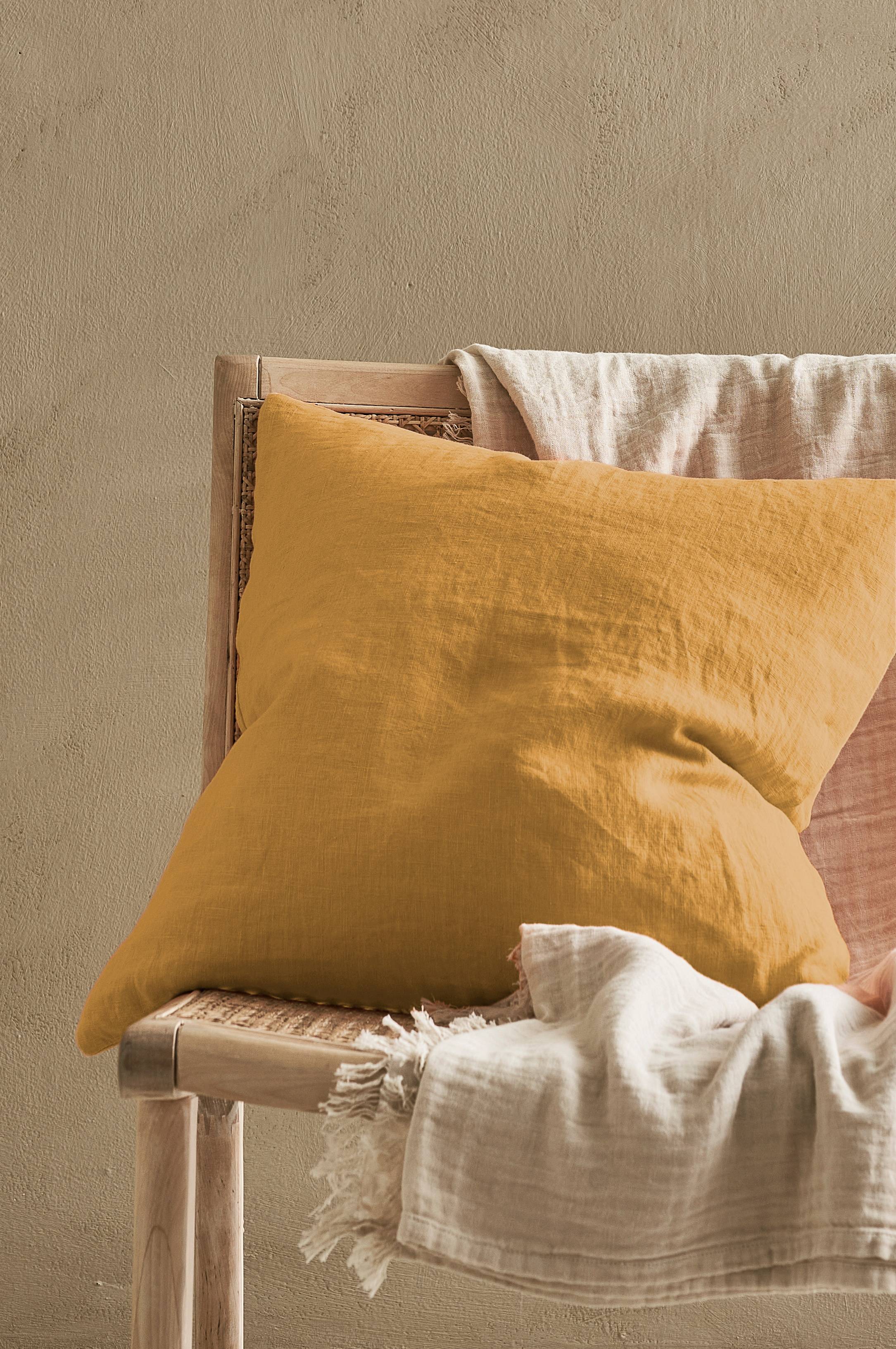 Putetrekk Candice Zip i vasket lin 50x50 cm