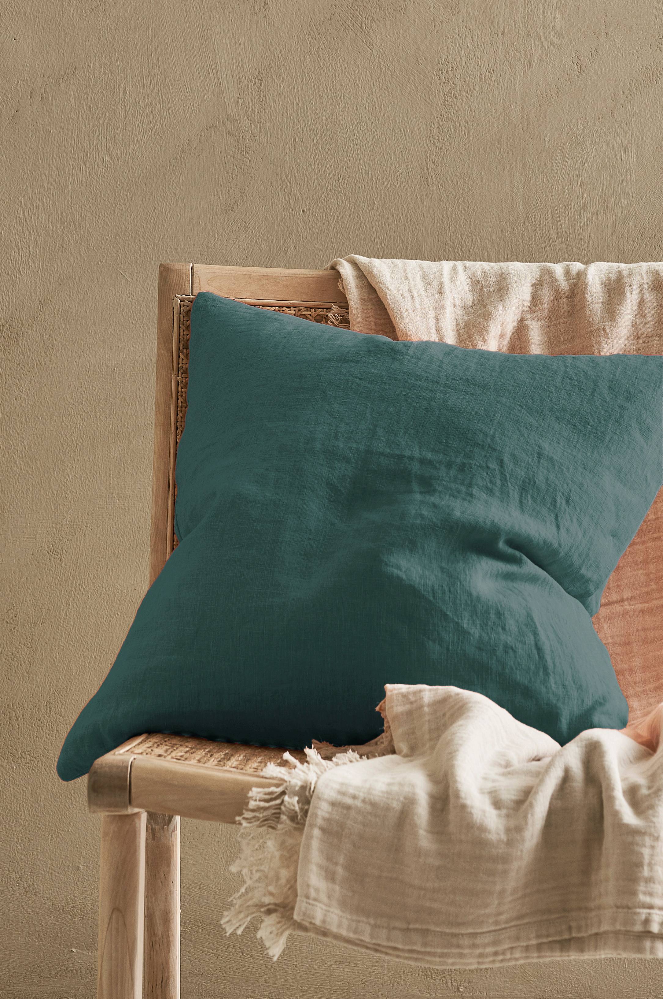 Putetrekk Candice Zip i vasket lin 50x50 cm