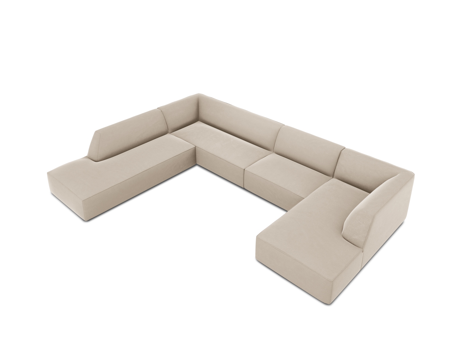 Velvet Panoramic Left Corner Sofa, "Ruby", 7 Seats, 366x273x69