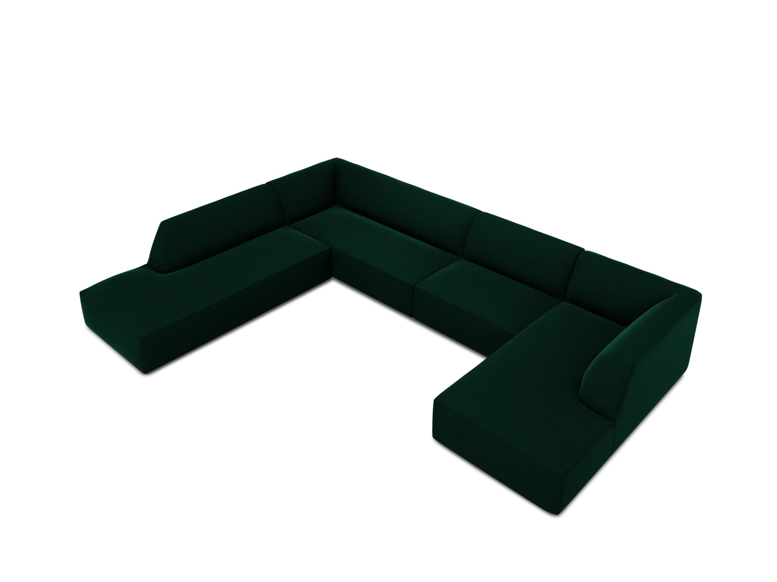 Velvet Panoramic Left Corner Sofa, "Ruby", 7 Seats, 366x273x69