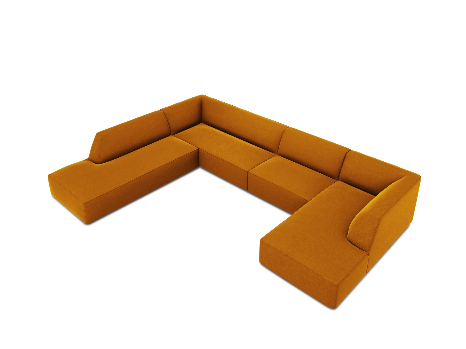 Velvet Panoramic Left Corner Sofa, "Ruby", 7 Seats, 366x273x69