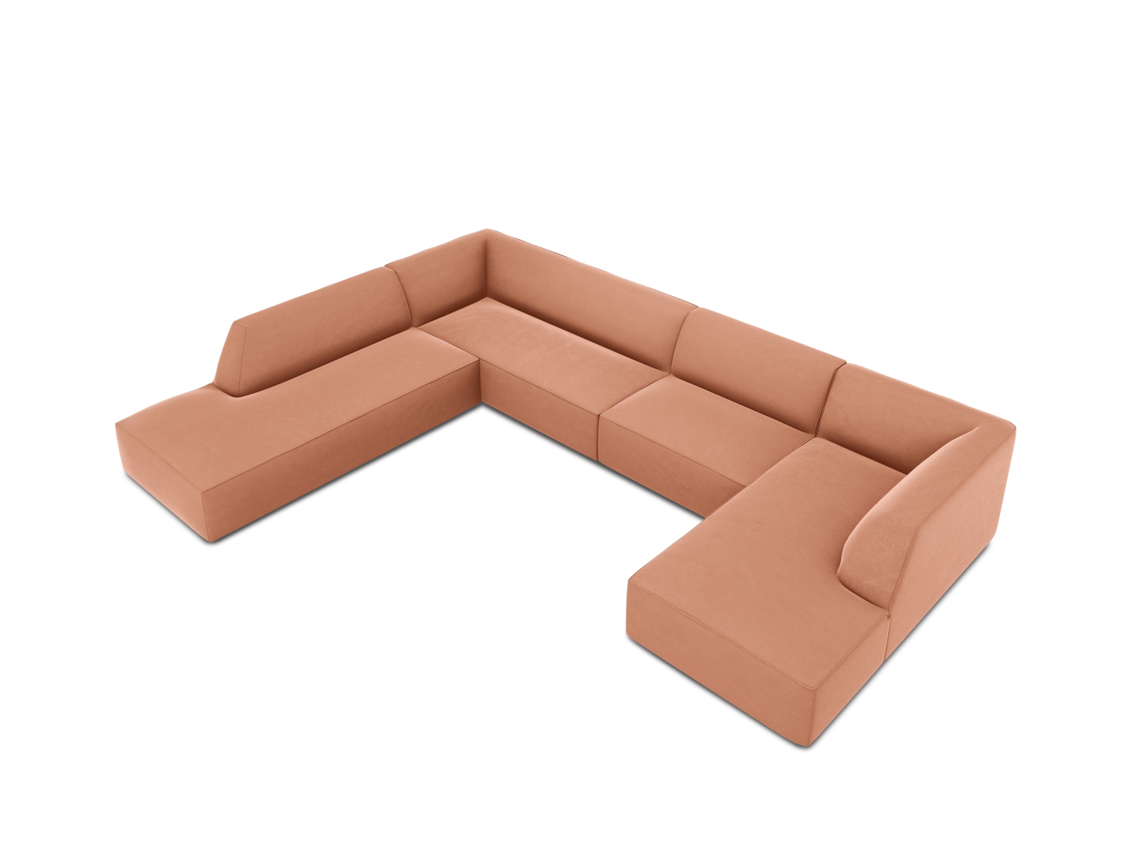 Velvet Panoramic Left Corner Sofa, "Ruby", 7 Seats, 366x273x69
