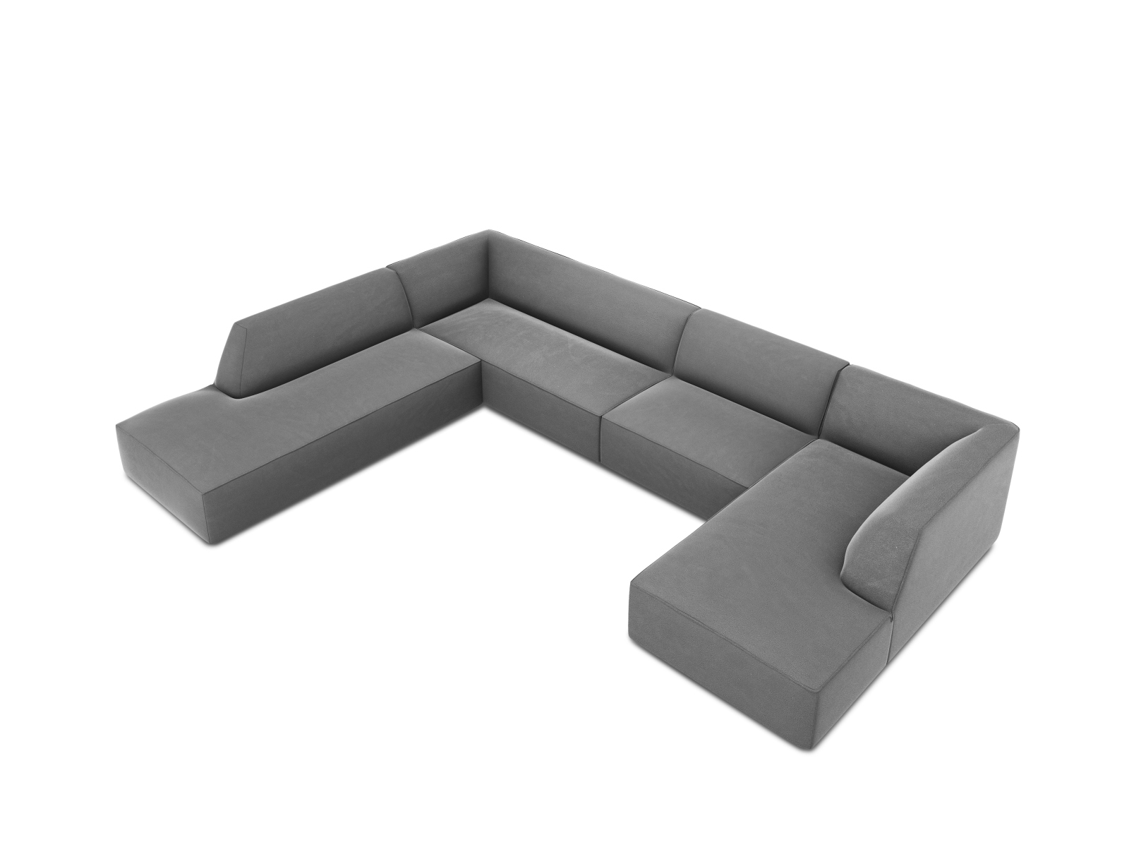 Velvet Panoramic Left Corner Sofa, "Ruby", 7 Seats, 366x273x69