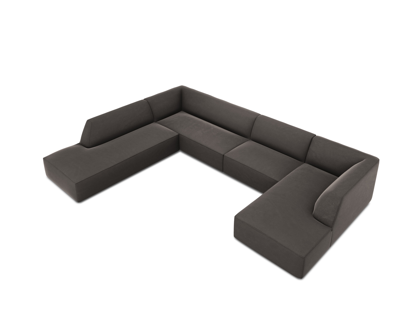 Velvet Panoramic Left Corner Sofa, "Ruby", 7 Seats, 366x273x69